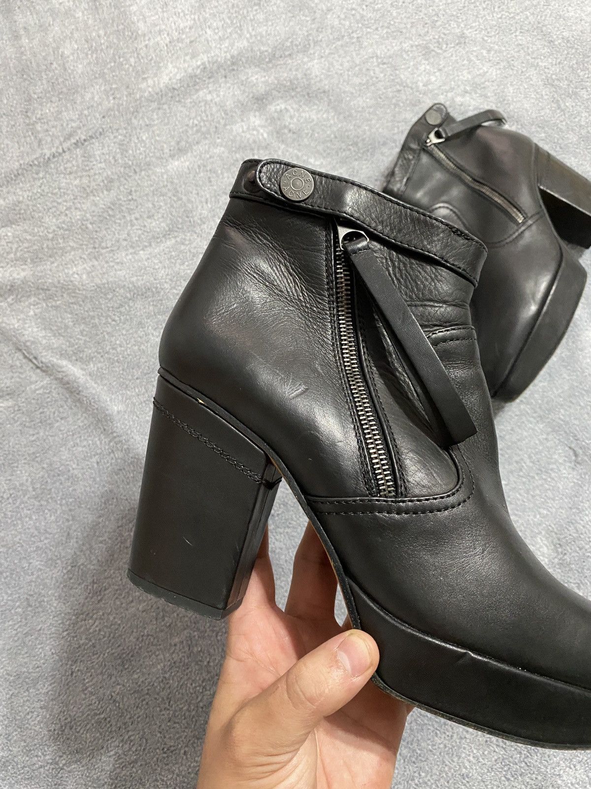 Acne Studios Vintage Black Leather Platform Ankle Boots Y2k