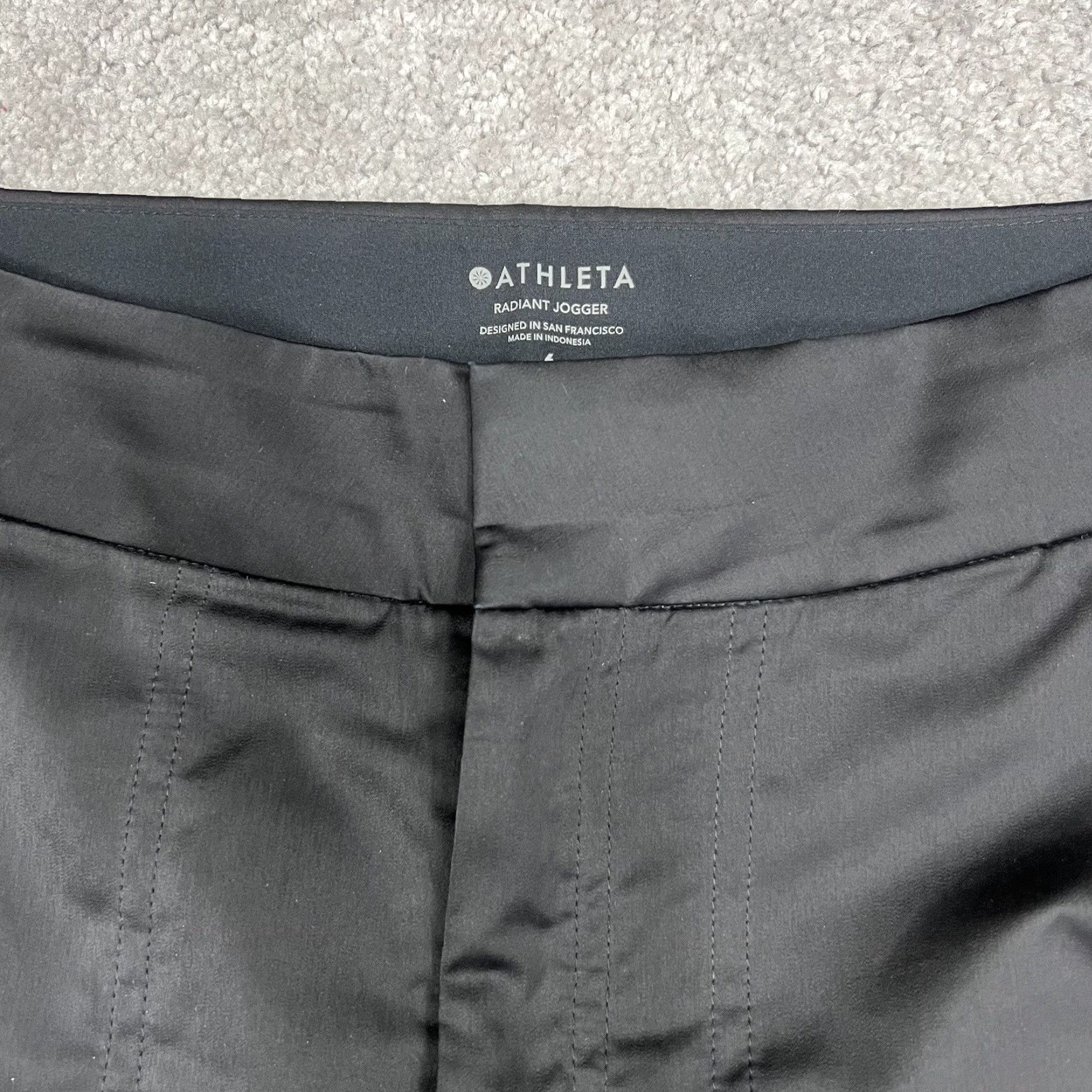 Athleta Athleta Radiant Jogger Pants Womens 6 Black Satin Tapered Athleisure Travel Ankle Zip Inseam 28” Size 28" / US 6 / IT 42 - 3 Thumbnail