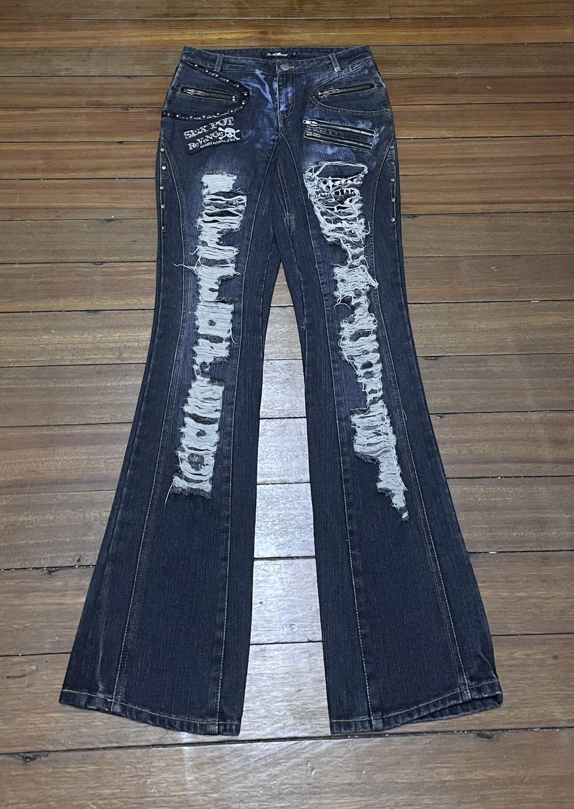 Le Grande Bleu (L.G.B.) Very Rare Vintage Brand Sexpot Revenge Flared Jeans 1990s Size US 31 - 1 Thumbnail
