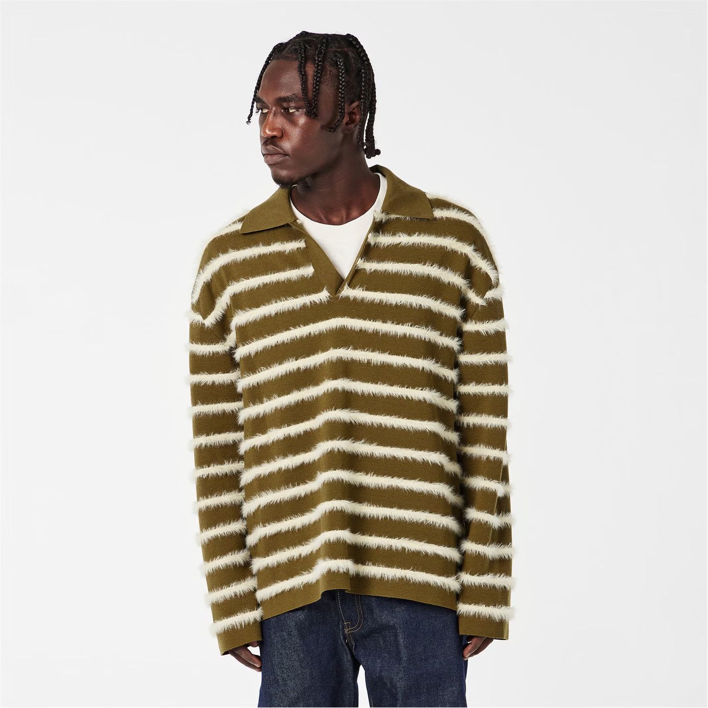 AMI o1g2r1mq0326 Fluffy Knitted Long Sleeve Polo Shirt Size US XL / EU 56 / 4 - 3 Thumbnail