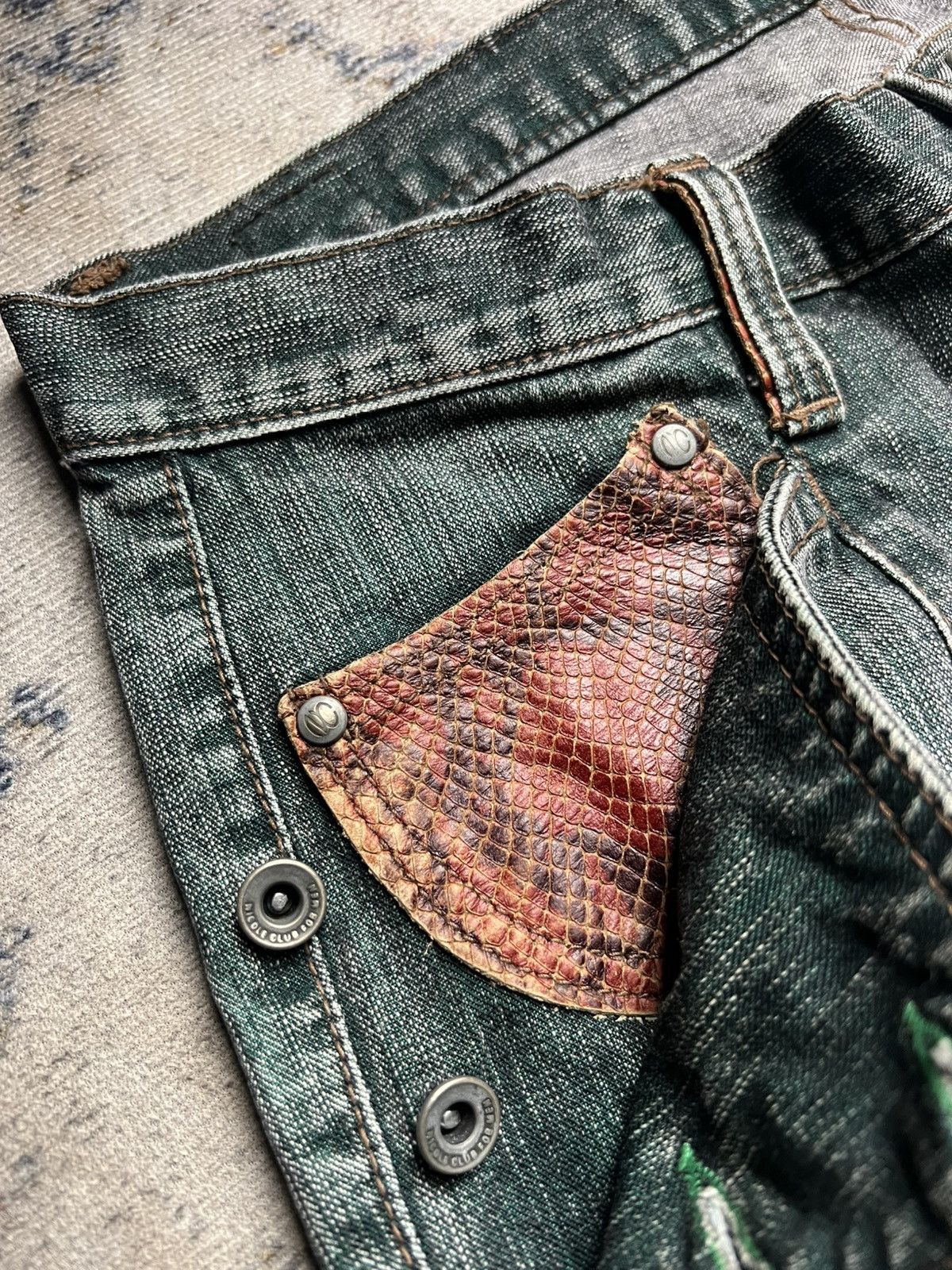 Nicole Club Nicole Club For Men Snake Pocket Green Faded Flared Jeans Size US 31 - 7 Thumbnail