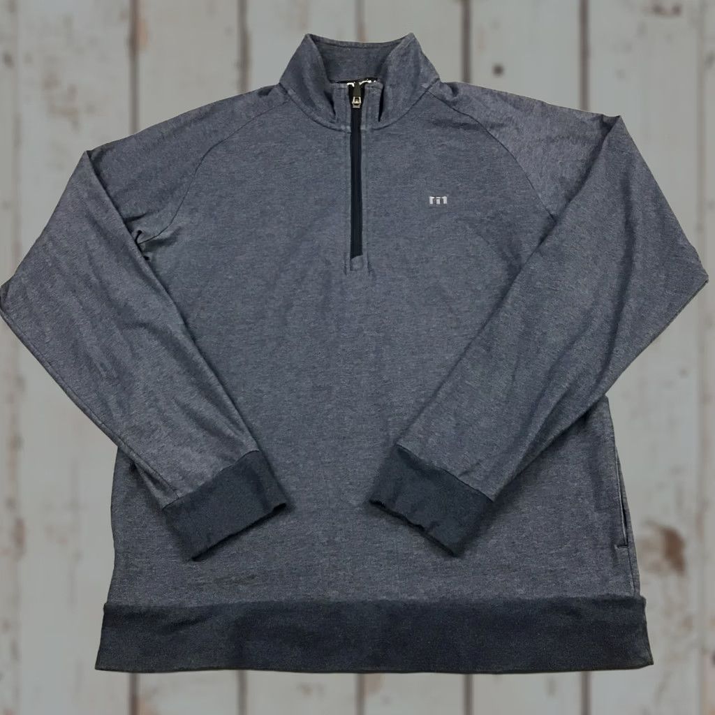 TravisMathew Travis Mathew Sweater Men S Blue Solid 1/4 Zip Golf Pullover Logo Mock Neck Long Sleeve Sports Casual Shirt Size US S / EU 44-46 / 1 - 1 Thumbnail