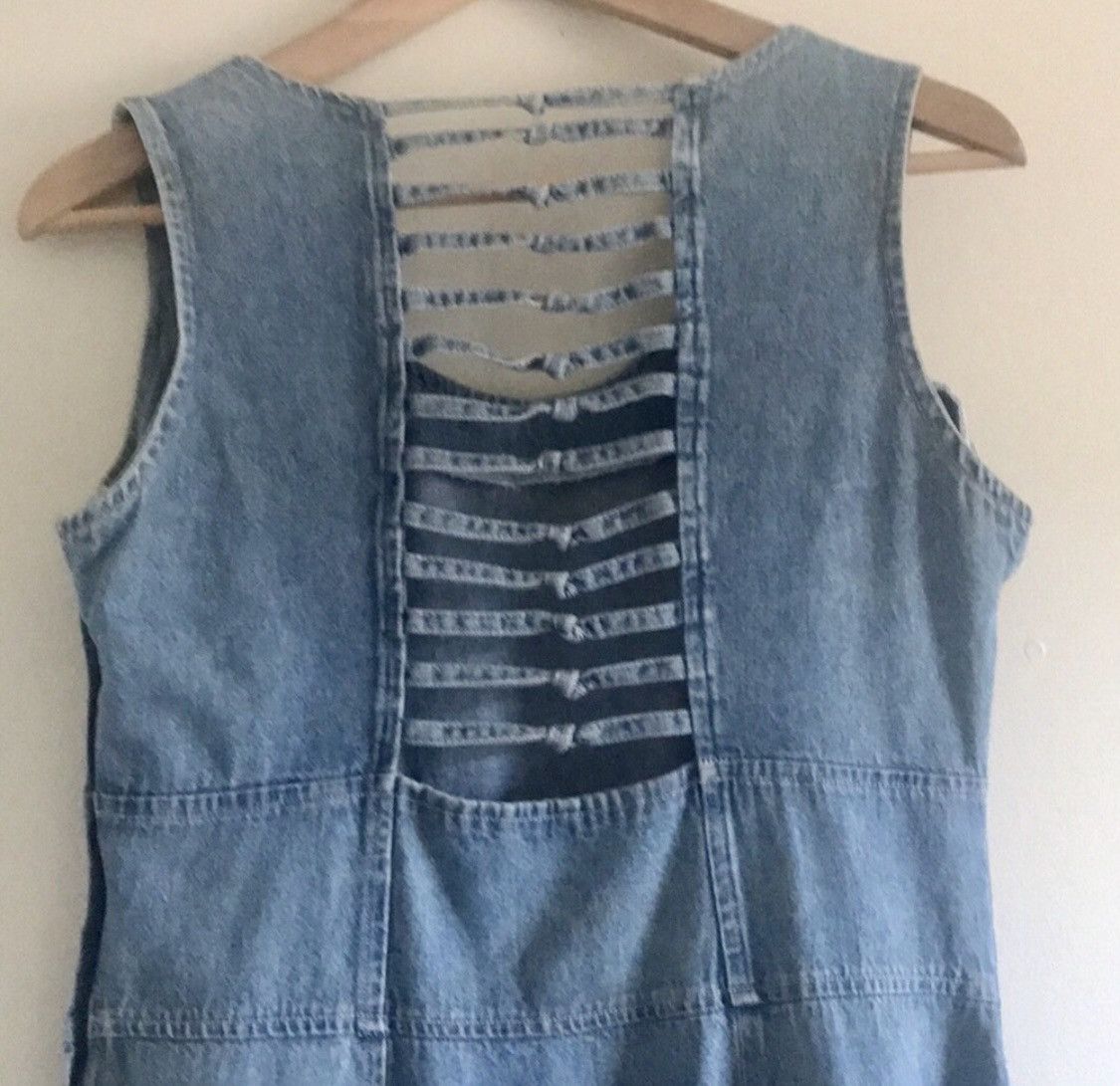 Vintage VINTAGE R&R LIGHT WASH DENIM JEAN CUTOUT BACK MAXI DRESS Size L / US 10 / IT 46 - 3 Thumbnail