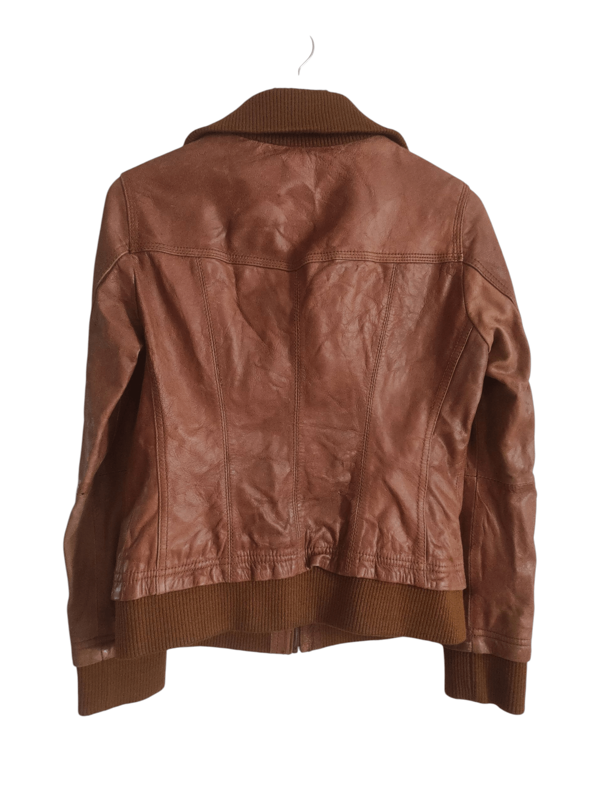 Stradivarius Stradivarius Tan Genuine Leather Motocycle Biker Jacket Size M / US 6-8 / IT 42-44 - 3 Thumbnail