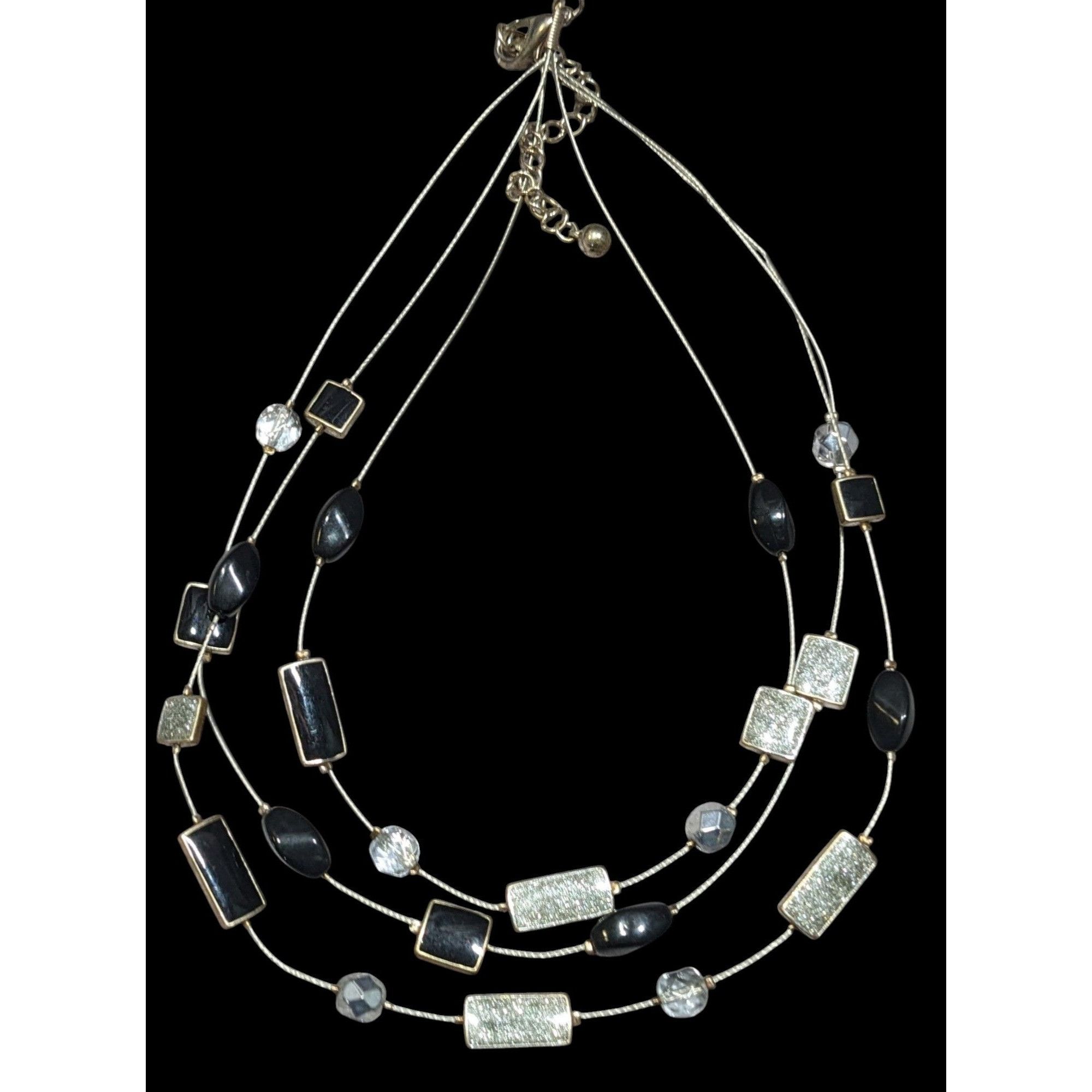 Other Y2K Layered Floating Glitter Necklace Black And Silver Tone Size ONE SIZE - 1 Thumbnail