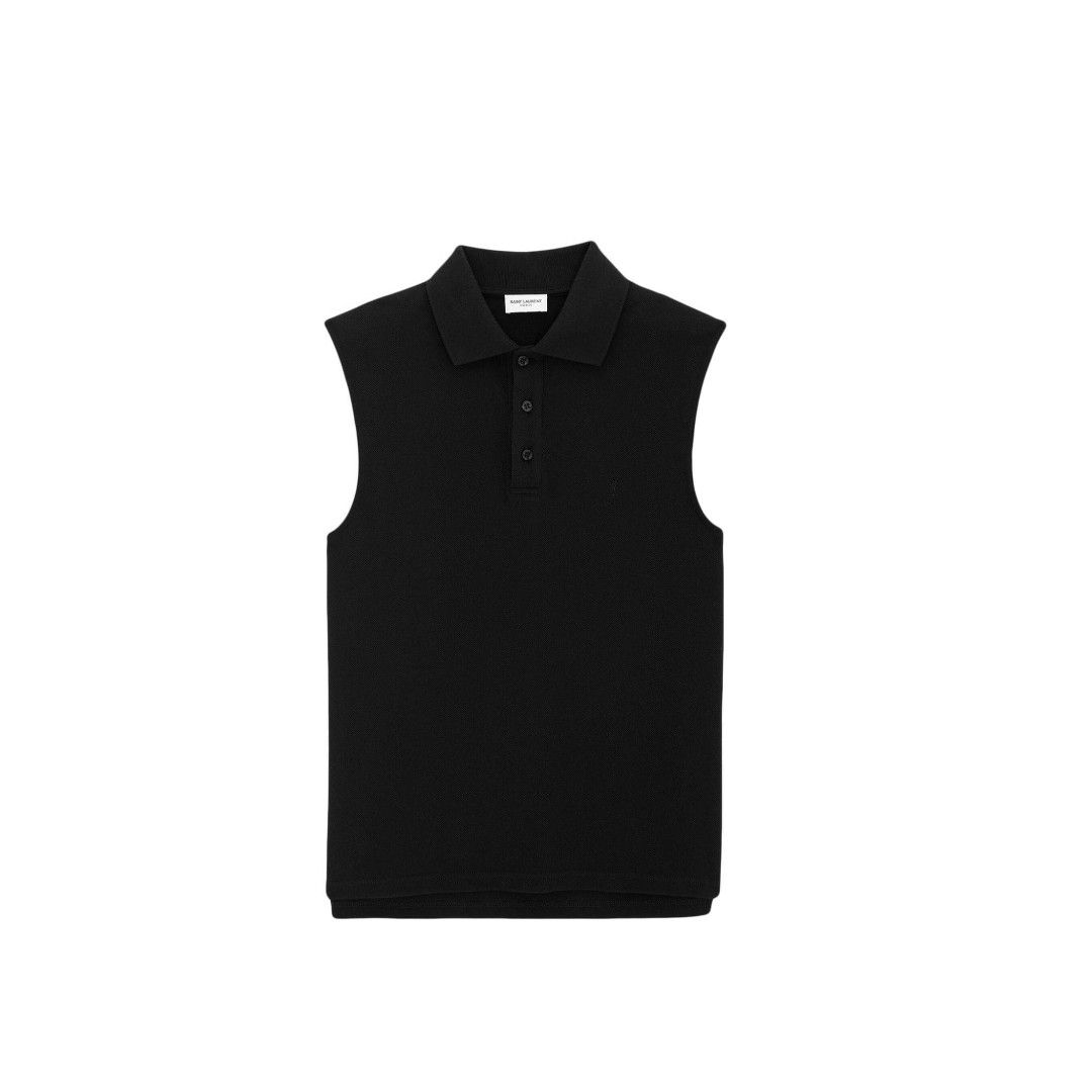 Saint Laurent Paris o1s1wg110325 775377 Cassandre Polo Tank Top Piqué in Black Size US S / EU 44-46 / 1 - 1 Thumbnail