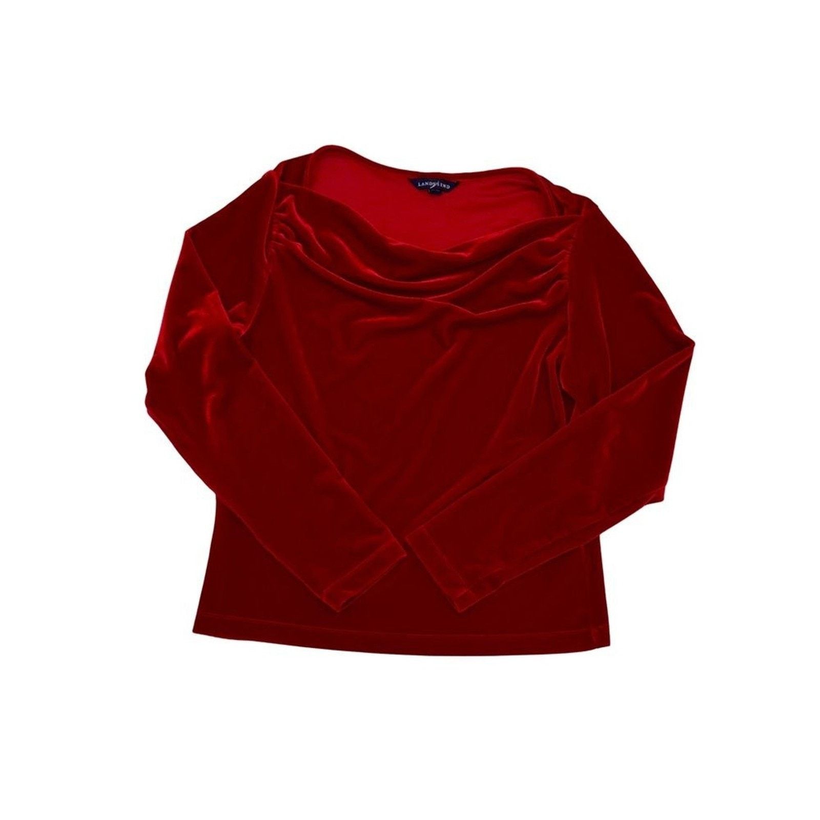 Lands' End Lands End Rich Red Velvet Cowl Neck Top Size L / US 10 / IT 46 - 11 Thumbnail