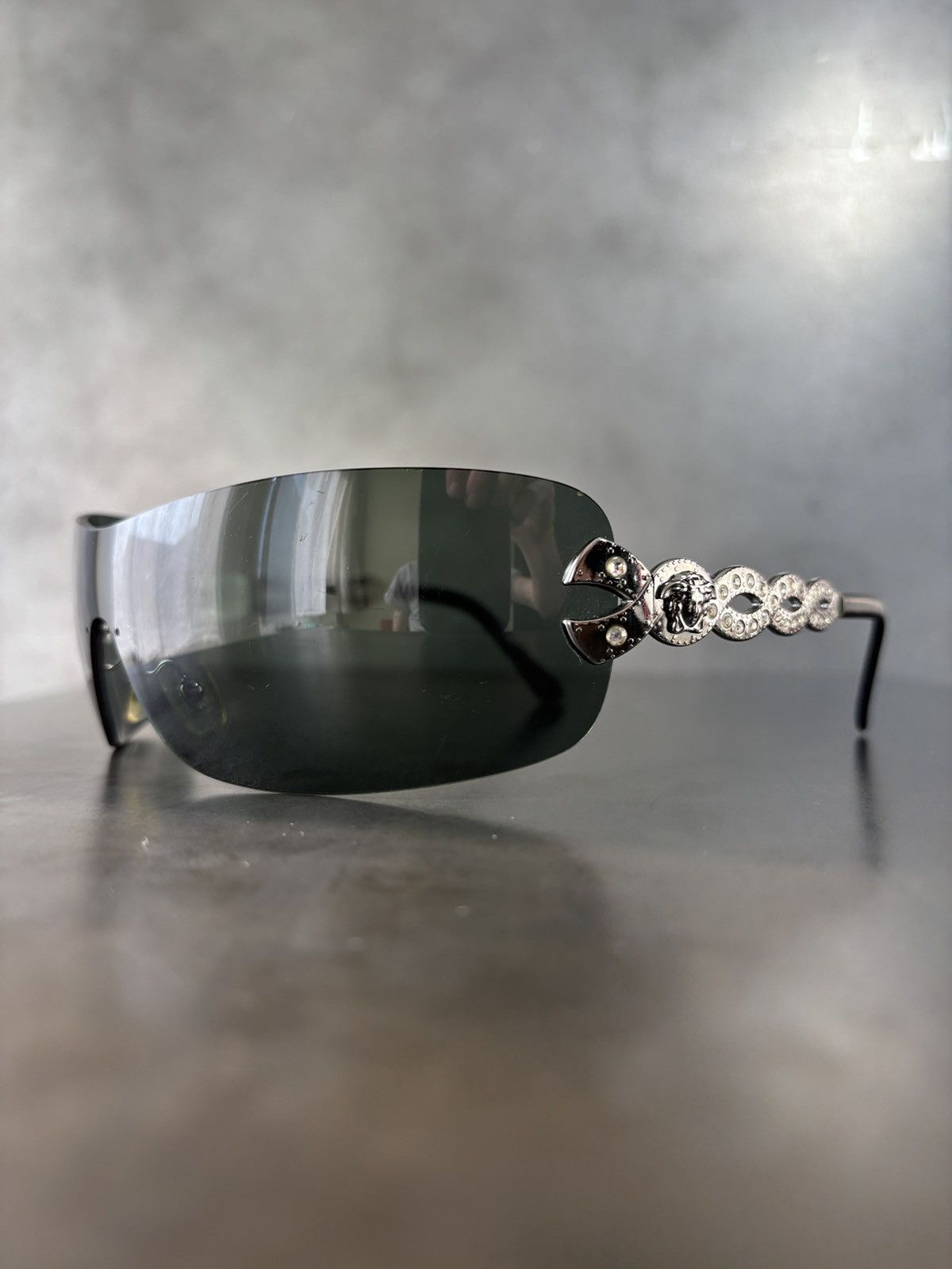 Versace × Vintage 2000s Versace Sunglasses Vintage Shield Jewel Mod 2053-B Y2K Size ONE SIZE - 1 Thumbnail