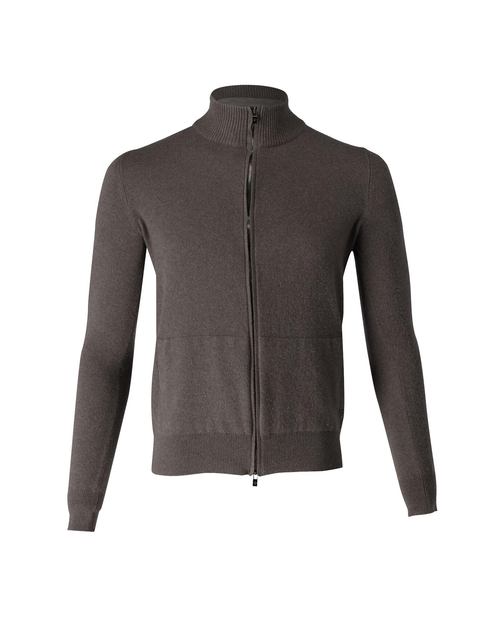 image of Loro Piana Luxury Grey Cashmere Zip-Up Cardigan With High Neck And Ribbed Trims, Men's (Size XS)