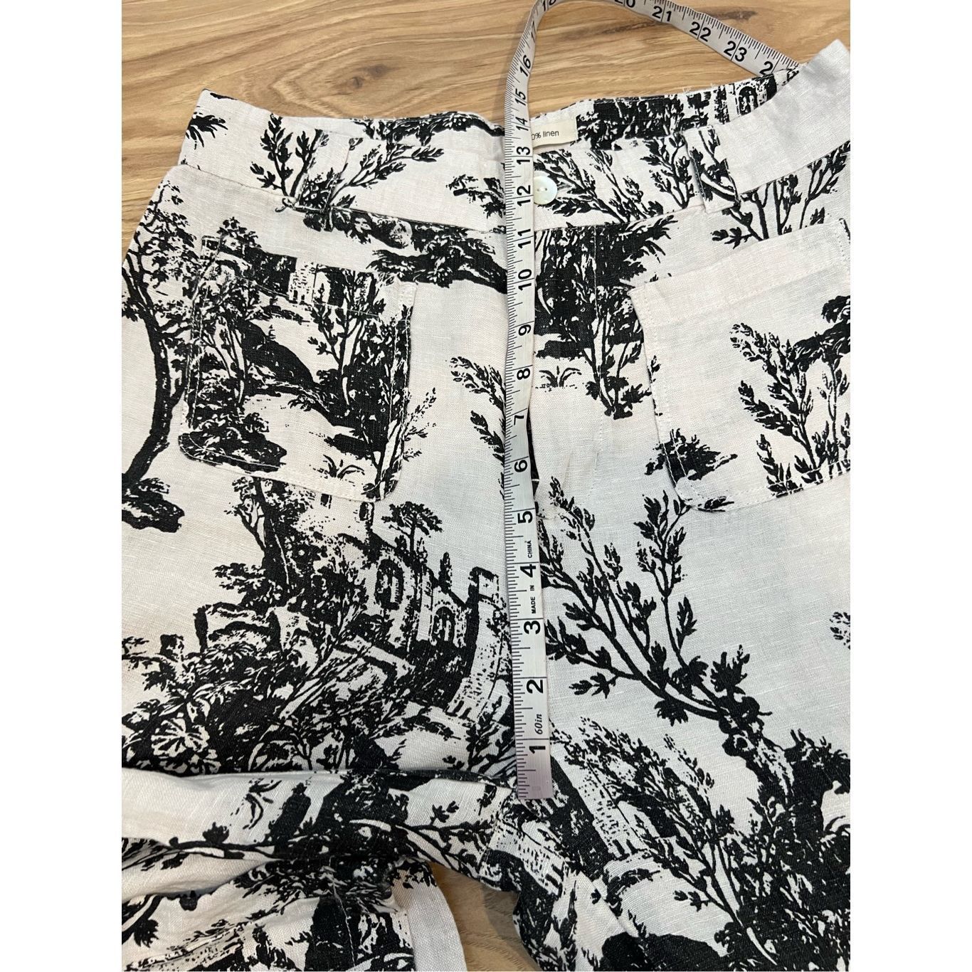 Joie Joie NWT Pants Wide Leg Linen Tree Printed Ivory/Black Pocke Size 32" / US 10 / IT 46 - 6 Thumbnail