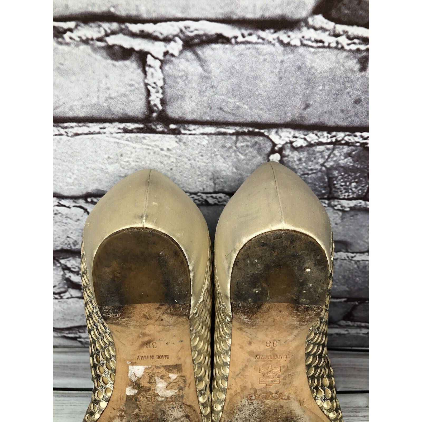 Other Rodo Beige Gold Silk Gem Rhinestone Low Pump Ballet Flats Wo Size US 7.5 / IT 37.5 - 15 Thumbnail