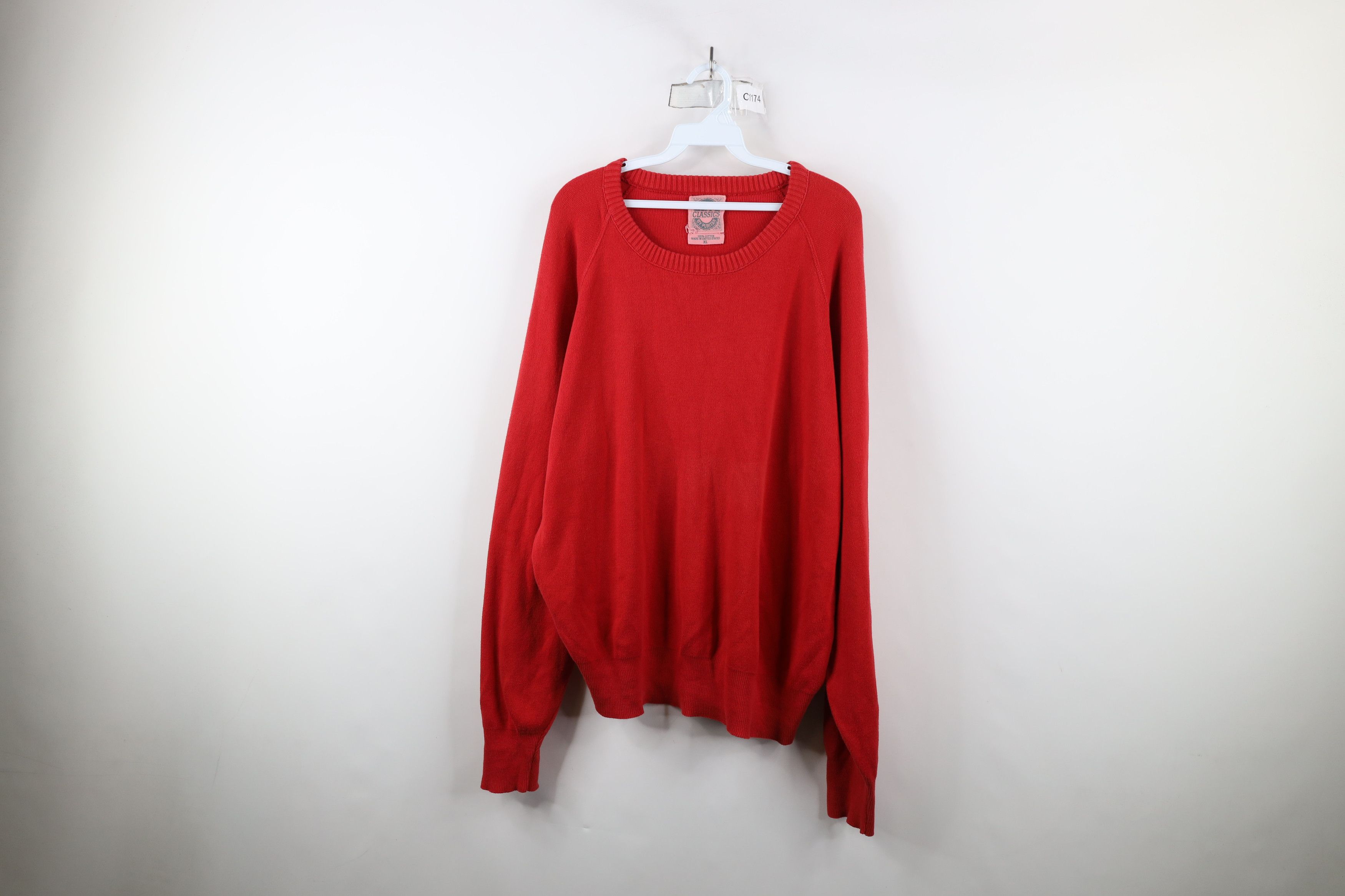 Vintage Vintage 90s Streetwear Cotton Knit Crewneck Sweater Red USA Size US XL / EU 56 / 4 - 1 Thumbnail
