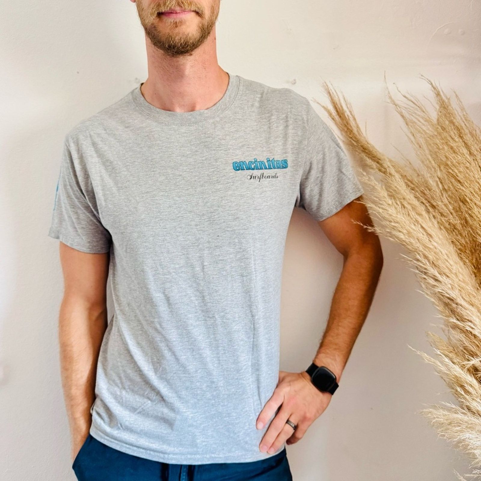 Hanes ENCINITAS Heather Grey Aqua Blue Logo Retro Tee Shirt Top M Size US M / EU 48-50 / 2 - 1 Thumbnail