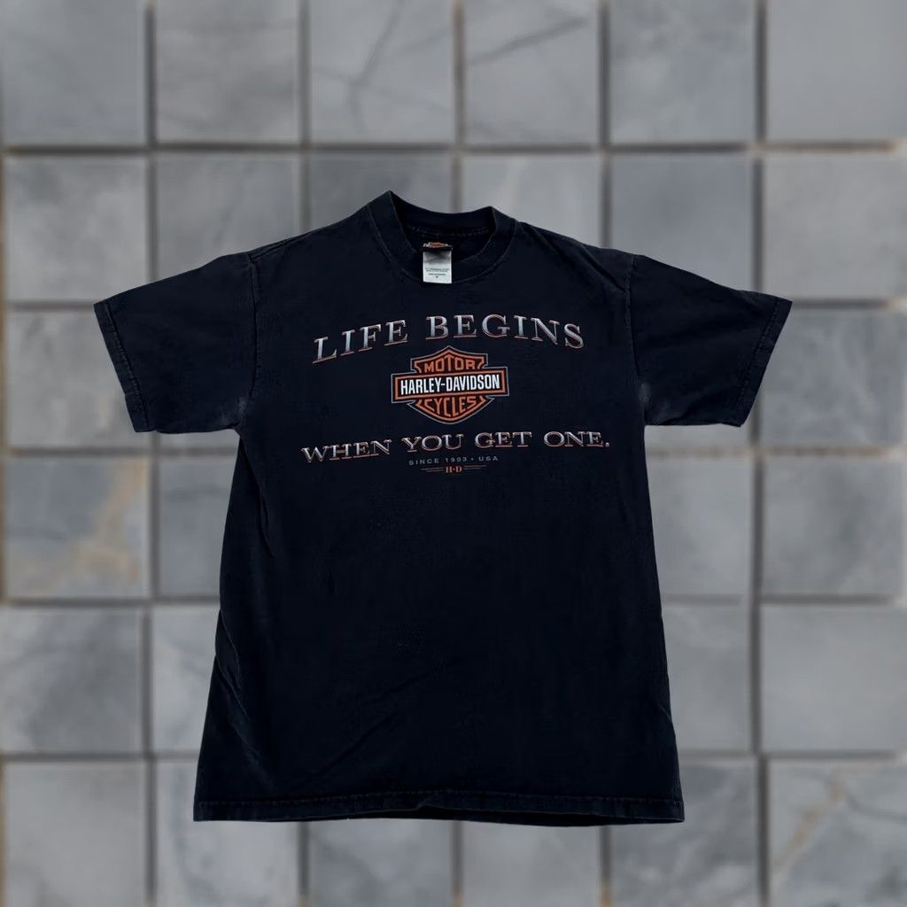Harley Davidson Vtg Harley-Davidson Life Begins Shirt Mens S Black Graphic Print Crew Neck Short Sleeve USA Biker Mens Size US S / EU 44-46 / 1 - 1 Thumbnail