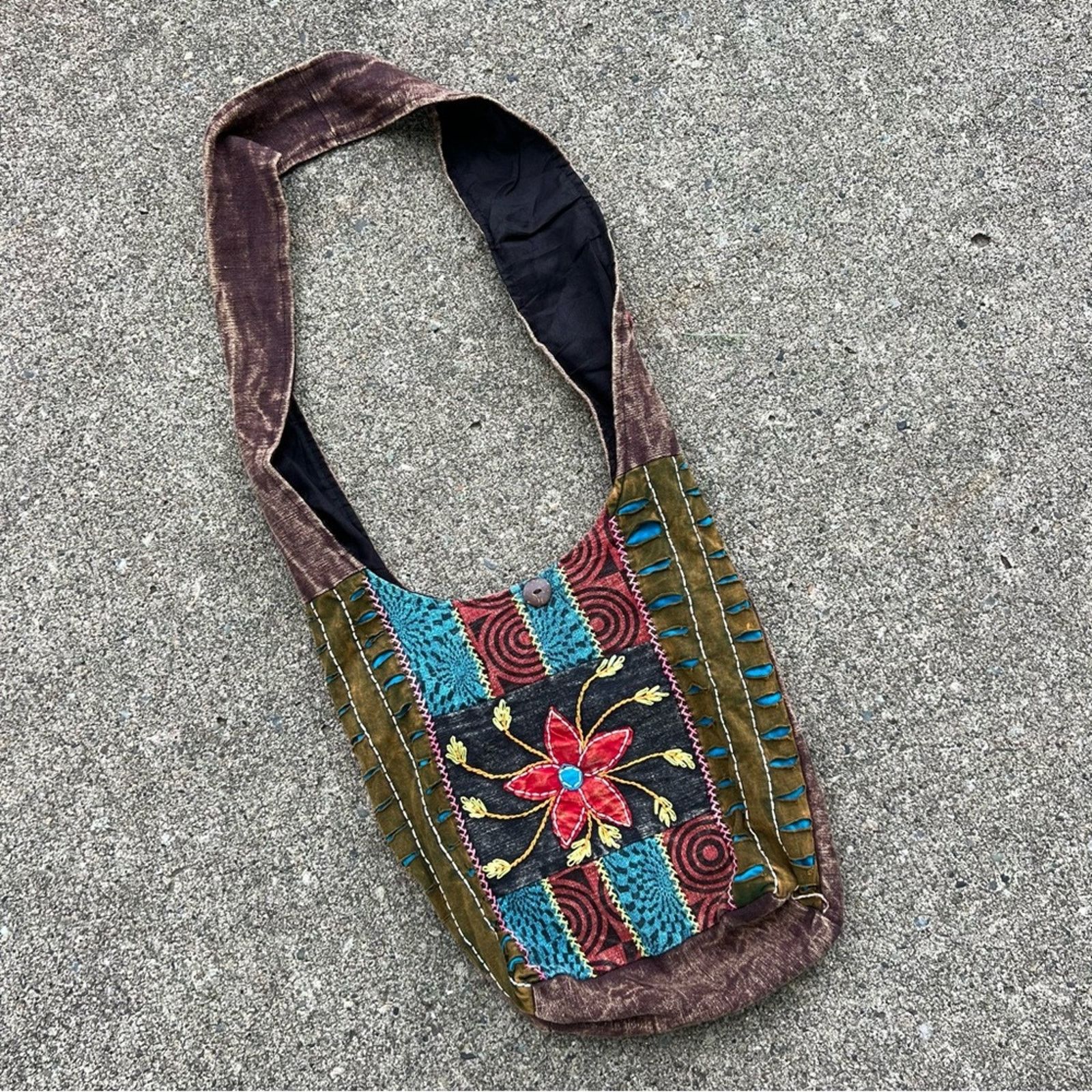 Vintage Boho Hippie Razor Cut Patchwork Flower Power Shoulder Bag in Pink, Women's
