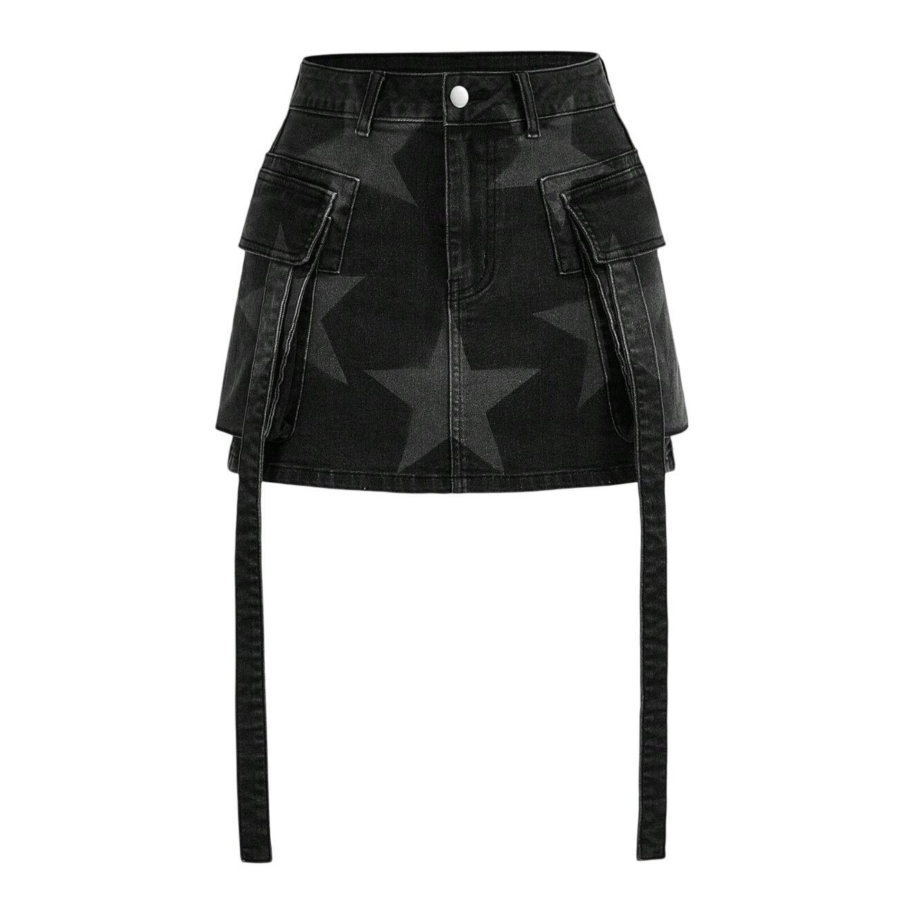 Shein Women's Star Pattern Denim Skirt in Black, Size XS Size 26" / US 2 / IT 38 - 1 Thumbnail