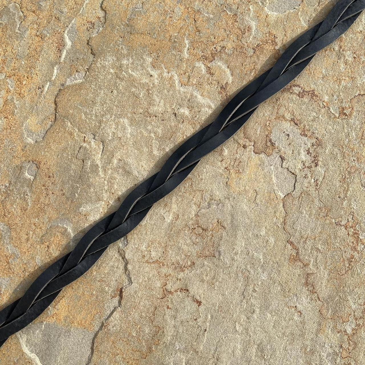 Lands' End Black Braided Woven Style Black Leather Grunge Belt Size ONE SIZE - 4 Thumbnail