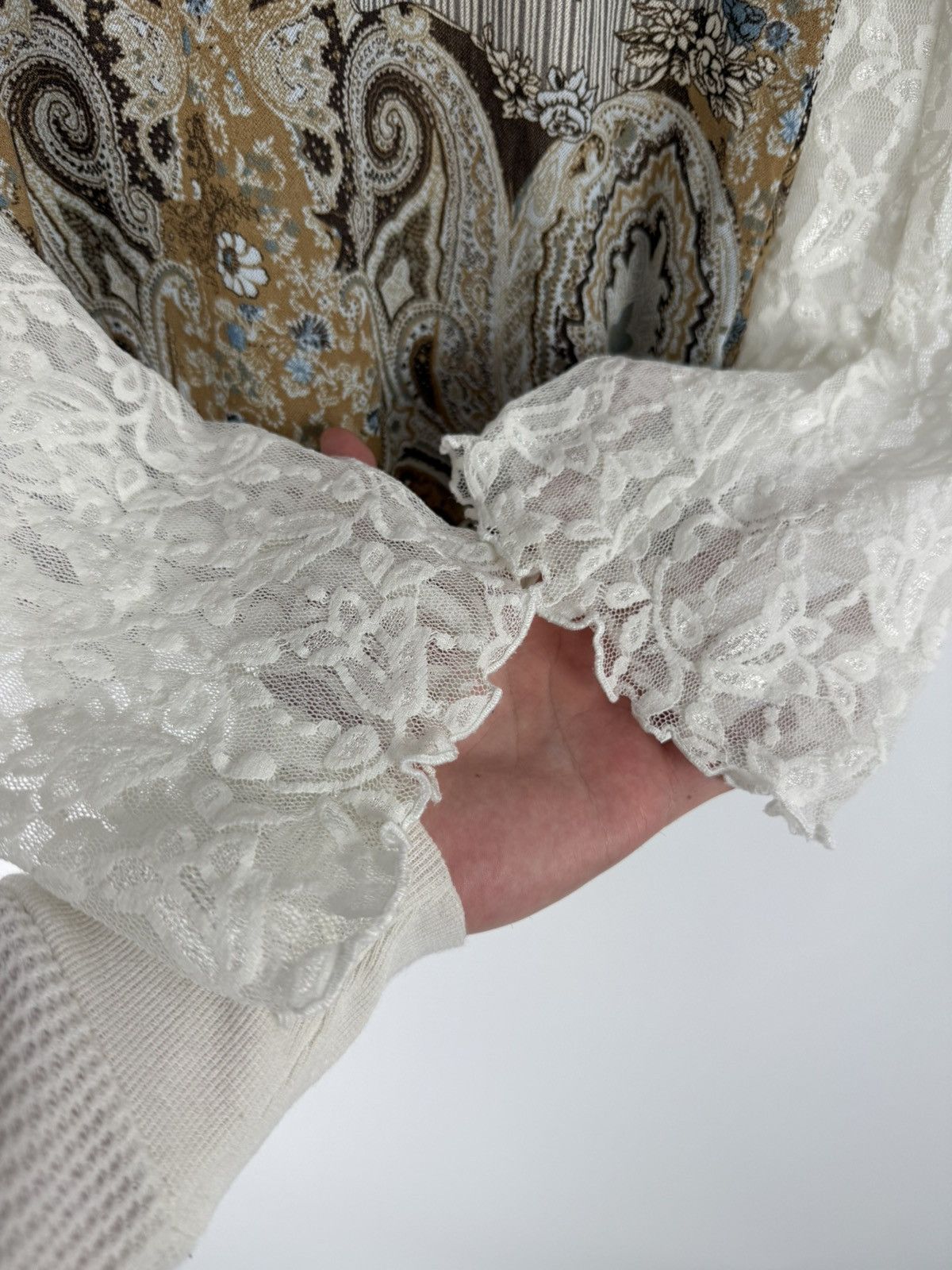 Vintage Y2K Vintage sOliver Boho Printed Mesh Crochet Sleeves Shirt Size M / US 6-8 / IT 42-44 - 5 Thumbnail