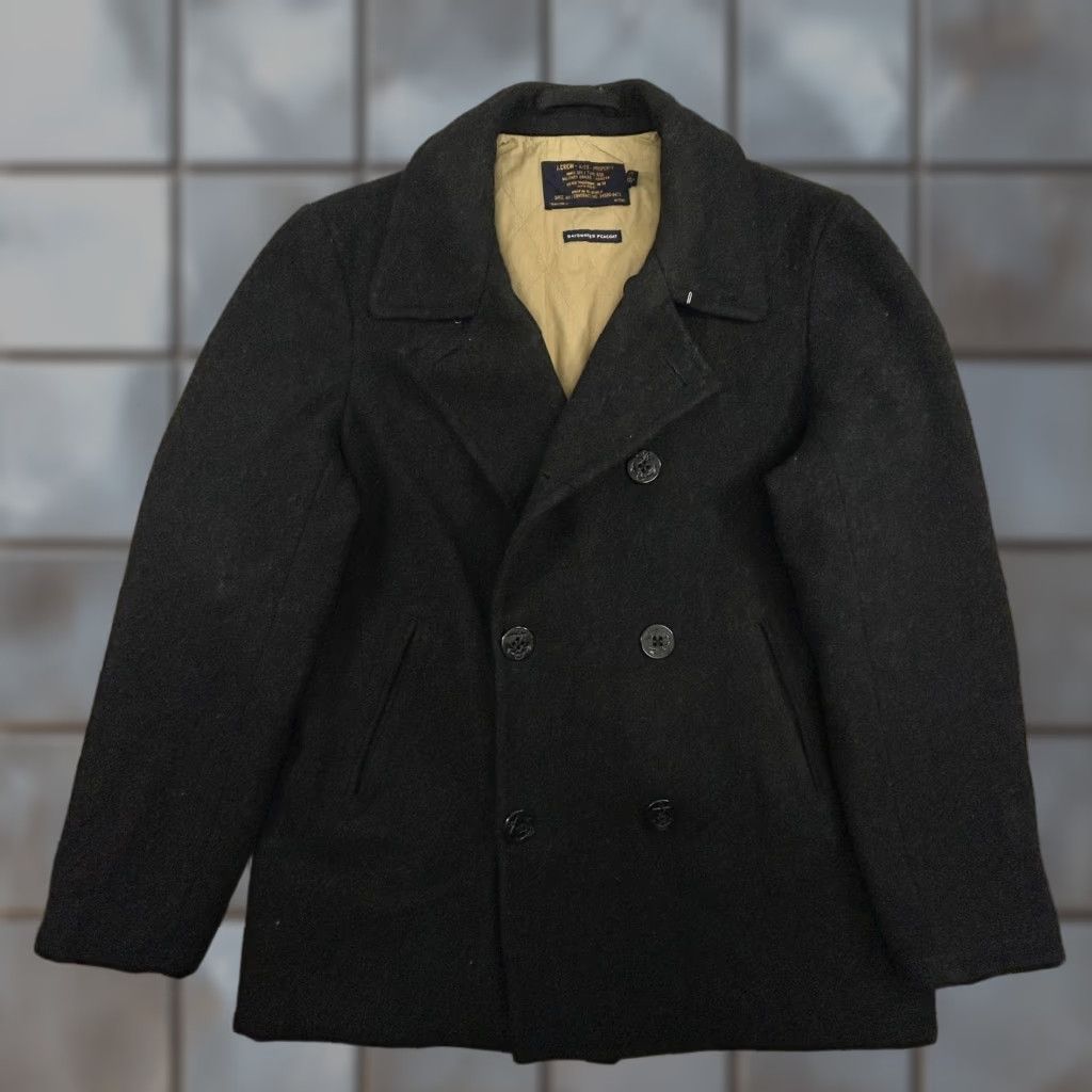 J.Crew VINTAGE J.CREW Bayswater Peacoat Coat Mens LT Black Wool Double Breasted Button Pockets Insulated Lined Navy Nautical 90s Size US L / EU 52-54 / 3 - 1 Thumbnail