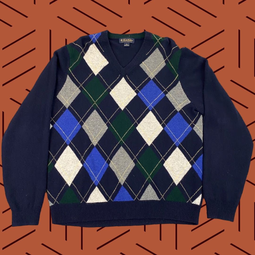Brooks Brothers Vest Mens Large Scottish Lambswool Blue Argyle Diamond