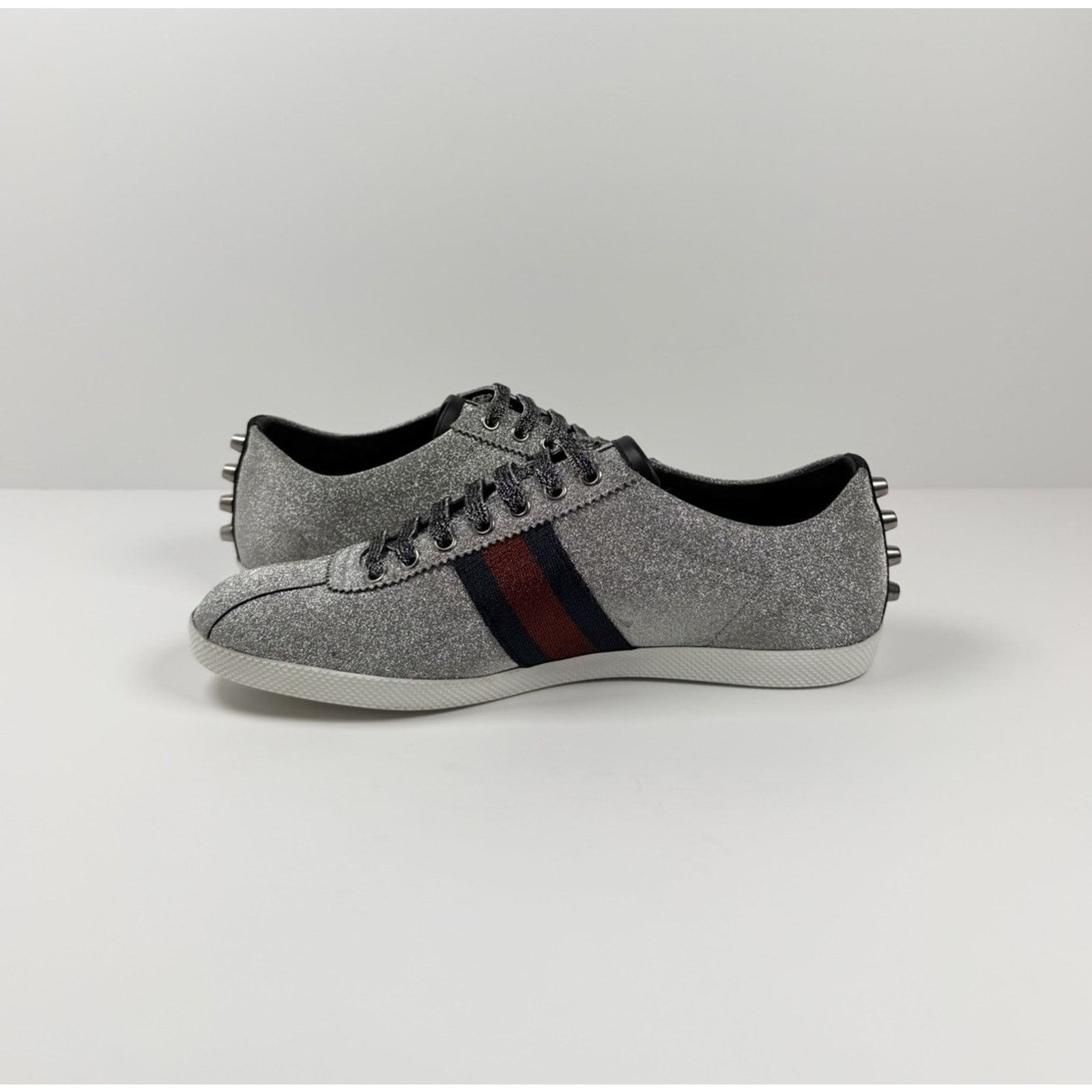 Gucci Size 8.5US - Gucci Bambi Web Silver Glitter Stud Sneakers Size US 8.5 / EU 41-42 - 6 Thumbnail
