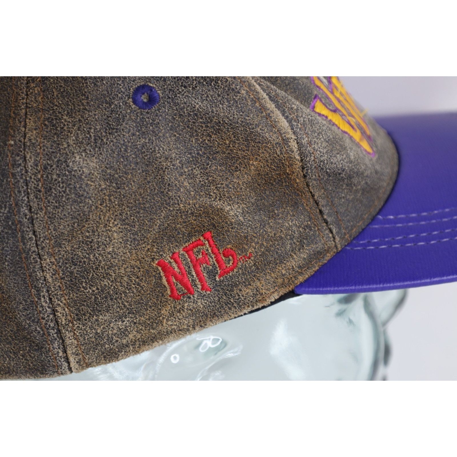 Vintage Vintage 90s Distressed Suede Leather Minnesota Vikings Hat Size ONE SIZE - 7 Thumbnail