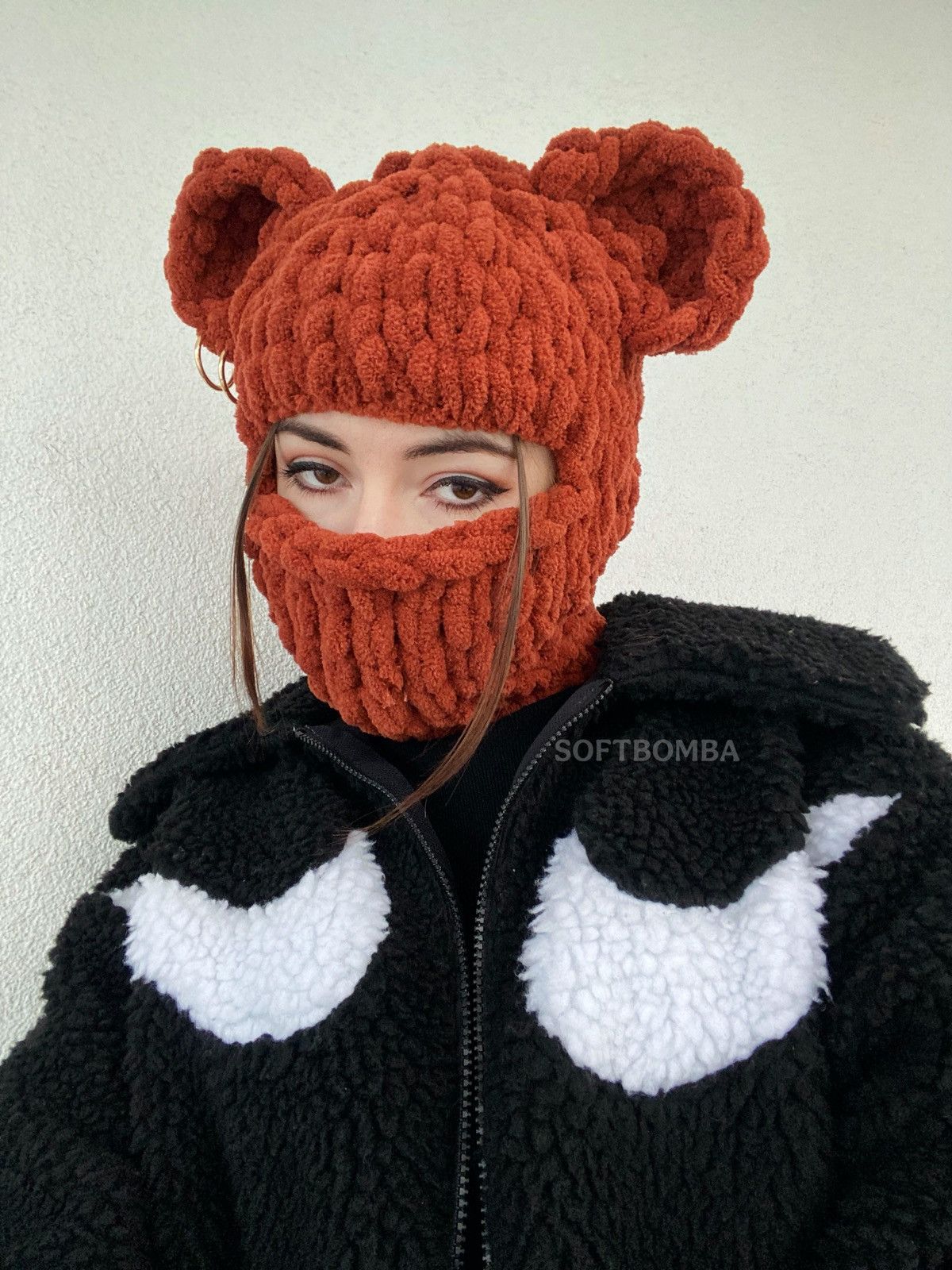 Handmade Bear hat with ears . Bear ski mask . Balaclava bear Size ONE SIZE - 1 Thumbnail