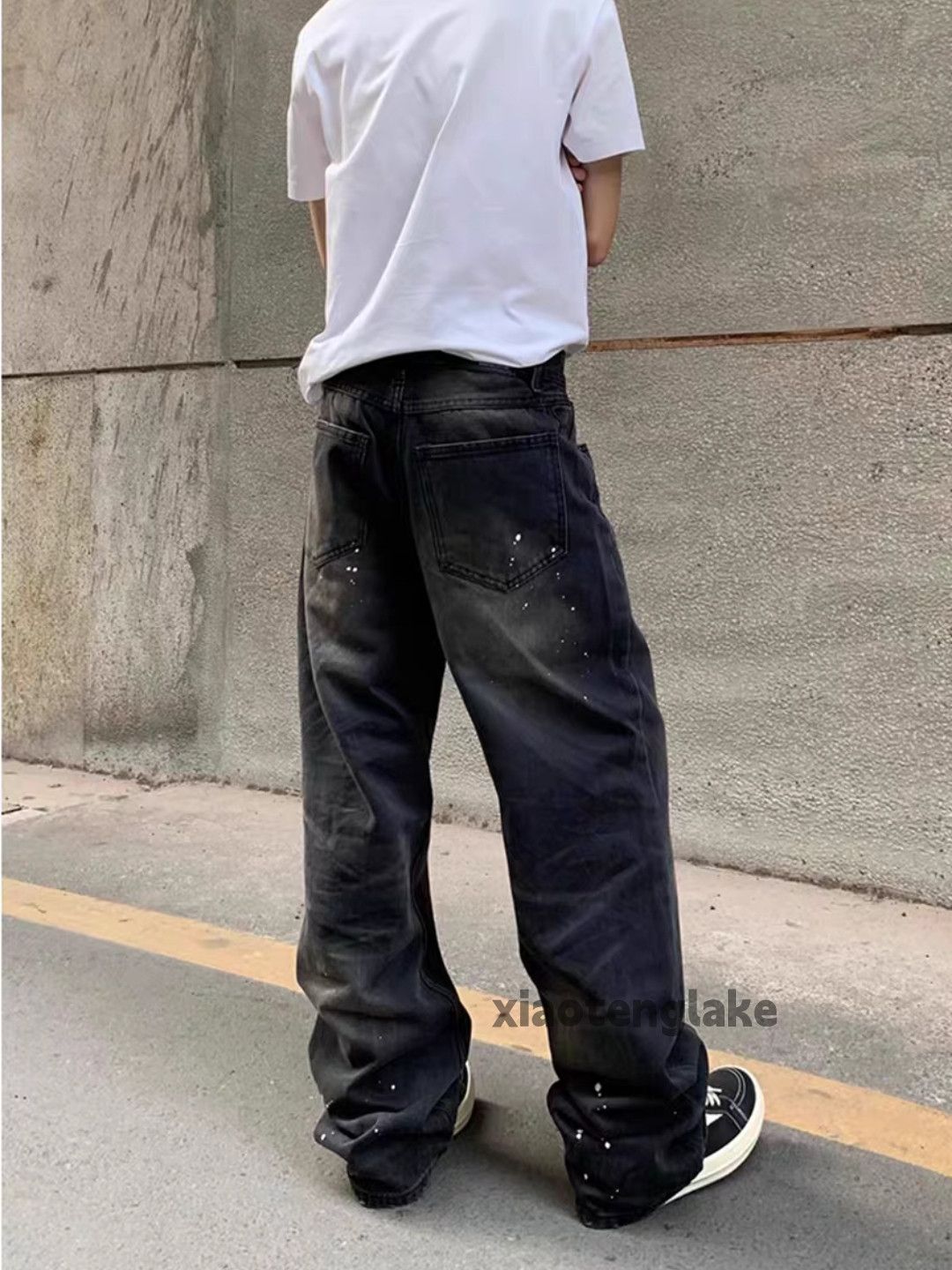 Jean Unisex washed faded loose baggy paint grunge pants Size US 32 / EU 48 - 2 Thumbnail