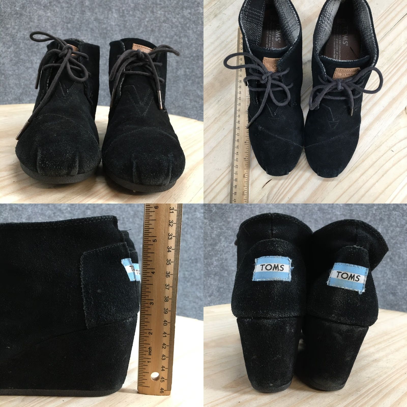 Toms TOMS Womens Bootie Black Suede Kala Desert Wedge Ankle Bootie 8.5 Lace Up Mid Heel Casual Felt Lining Leather Insole Shoes Womens Size US 9 / IT 39 - 8 Thumbnail