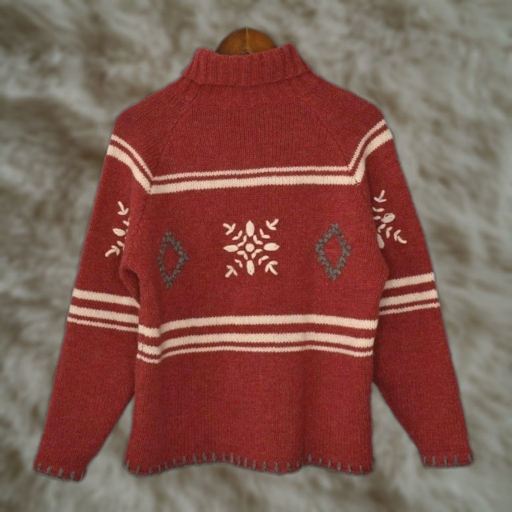 VINTAGE Eastern Mountain Sports Wool Turtleneck Knit Sweater Womens Small Red Fisherman Pullover Knit Wool 90s?