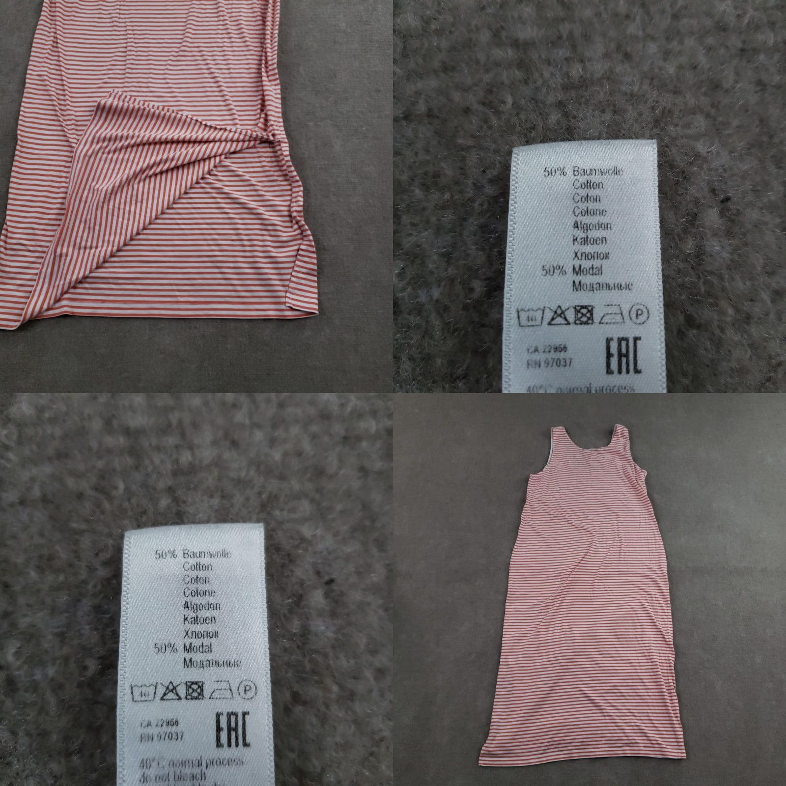 Hanro Hanro Dress Womens Small Orange White Striped Sleeveless Tank Midi Cotton Modal Jersey Scoop Neck Pullover Casual Travel Size S / US 4 / IT 40 - 8 Thumbnail