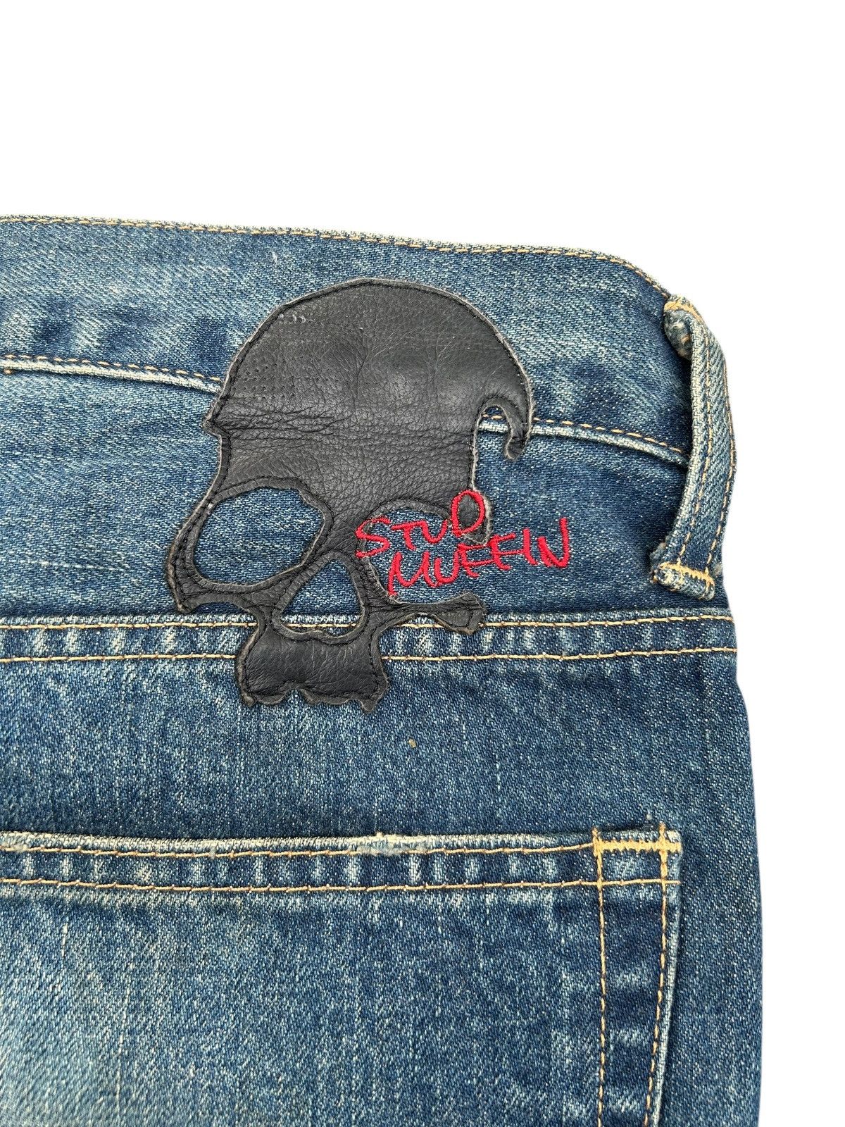 Kapital Flare Skull Stud Muffin Japanese Punk Distressed Denim Jeans Size US 35 - 8 Thumbnail