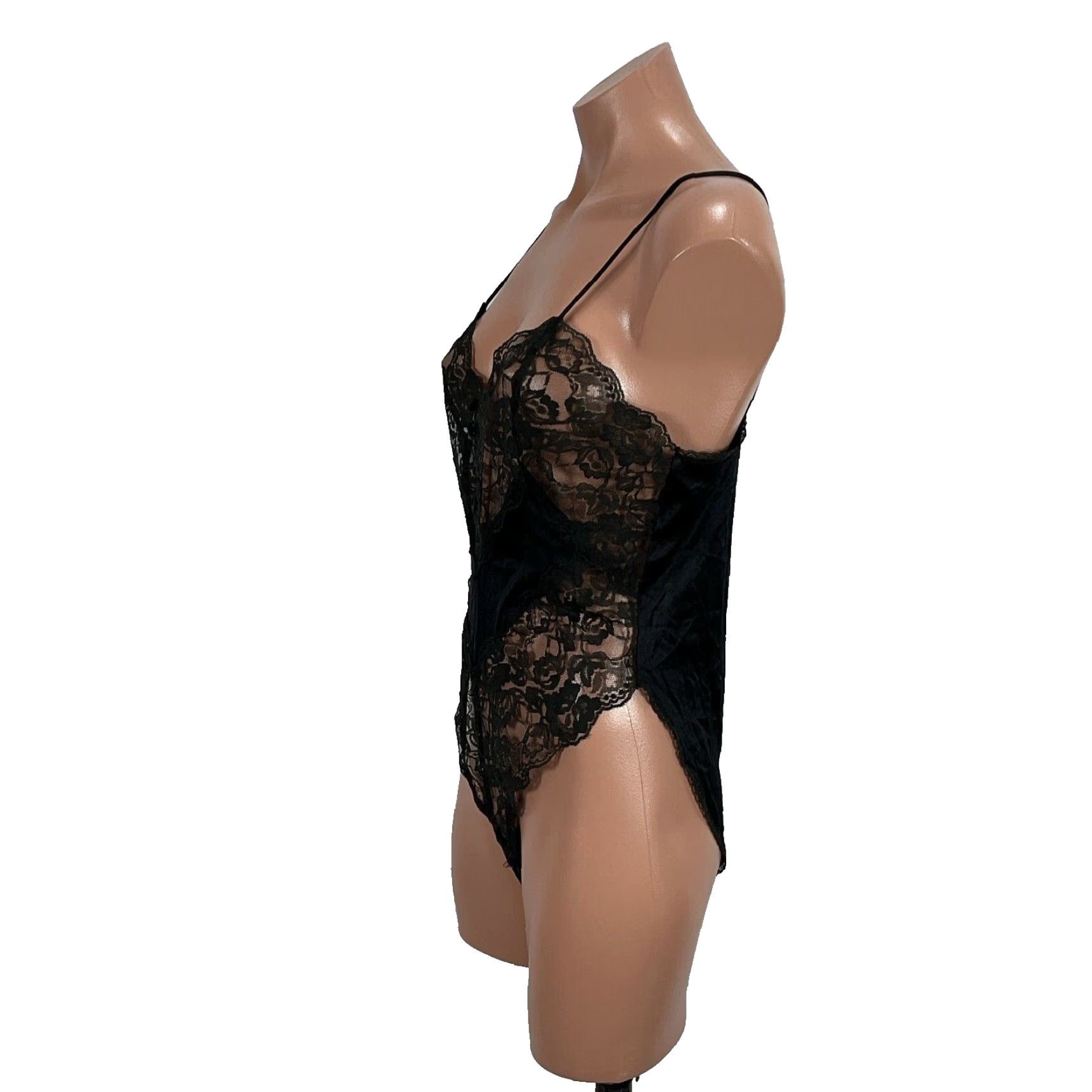 VINTAGE Vassarette Black Satin Lace Teddy Bodysuit Snap Closure Size S Adult Women’s Nightwear 1980s Eveningwear Womens