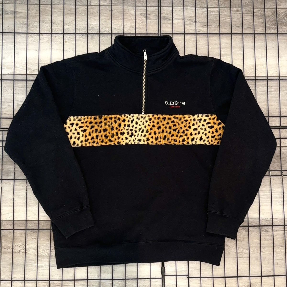 Supreme Leopard Panel Half Zip Sweatshirt | Grailed