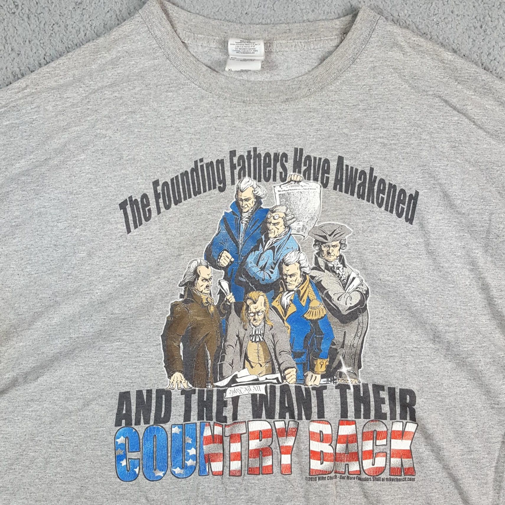 Gildan Founding Fathers USA History Cartoon Men's Size XL Retro President Flag T Shirt Size US XL / EU 56 / 4 - 2 Thumbnail