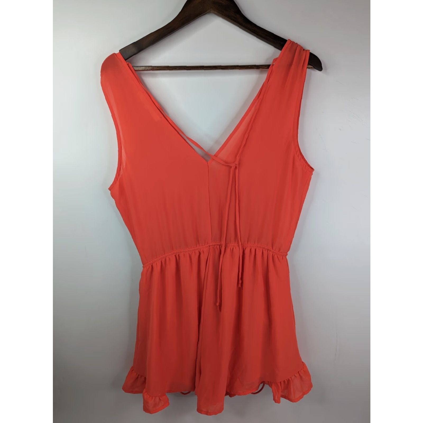 ASTR The Label ASTR The Label Romper One-Piece Jumpsuit Lined V-Neck Ruffle Shorts Orange Women M Casual Party/Cocktail Travel Tie-dye not, but keep original words Size 32" / US 10 / IT 46 - 4 Thumbnail