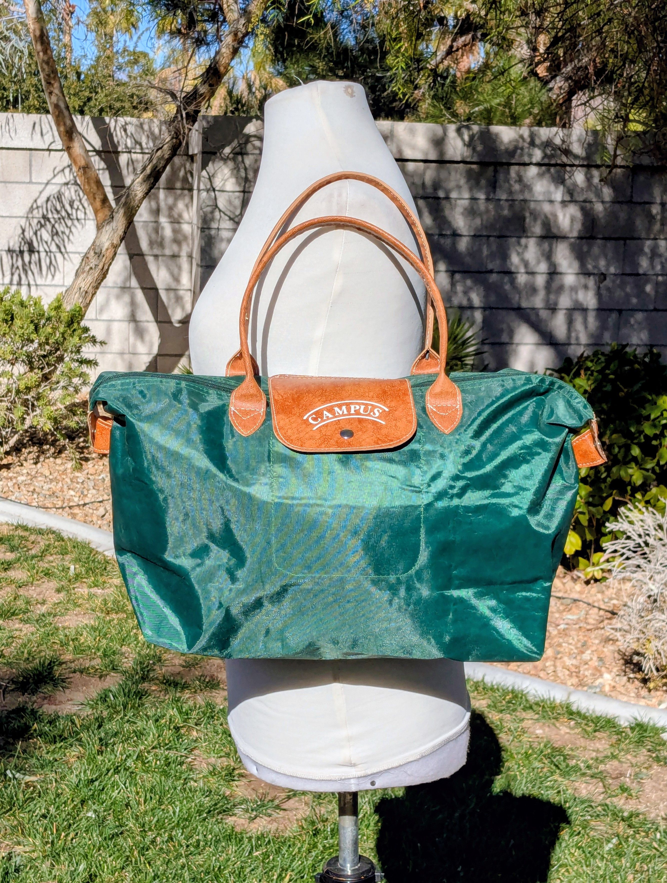 Other Vintage Campus Nylon w/Leather Accents Zip-Up Carry/Tote Bag Size ONE SIZE - 3 Thumbnail