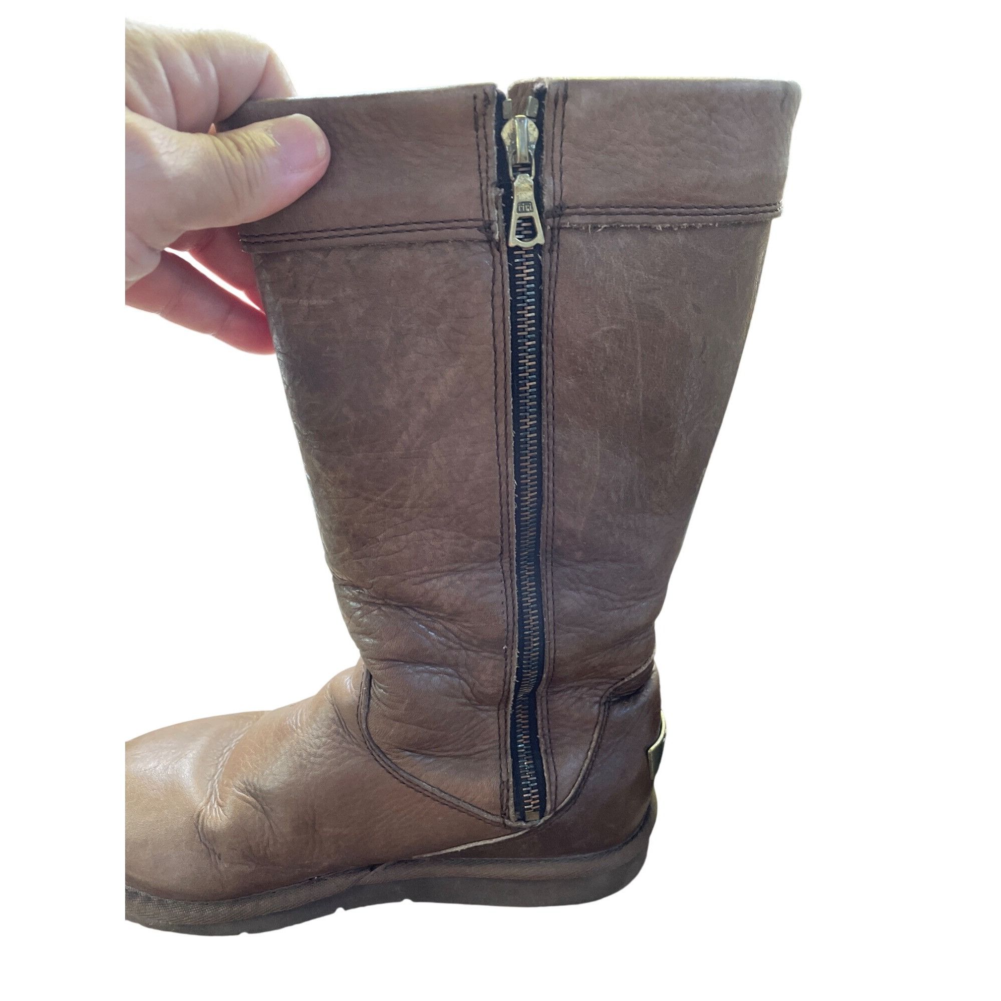 Ugg Ugg Australia Womens Brown Mid-Calf Leather sheep lined fur Size US 7 / IT 37 - 8 Thumbnail