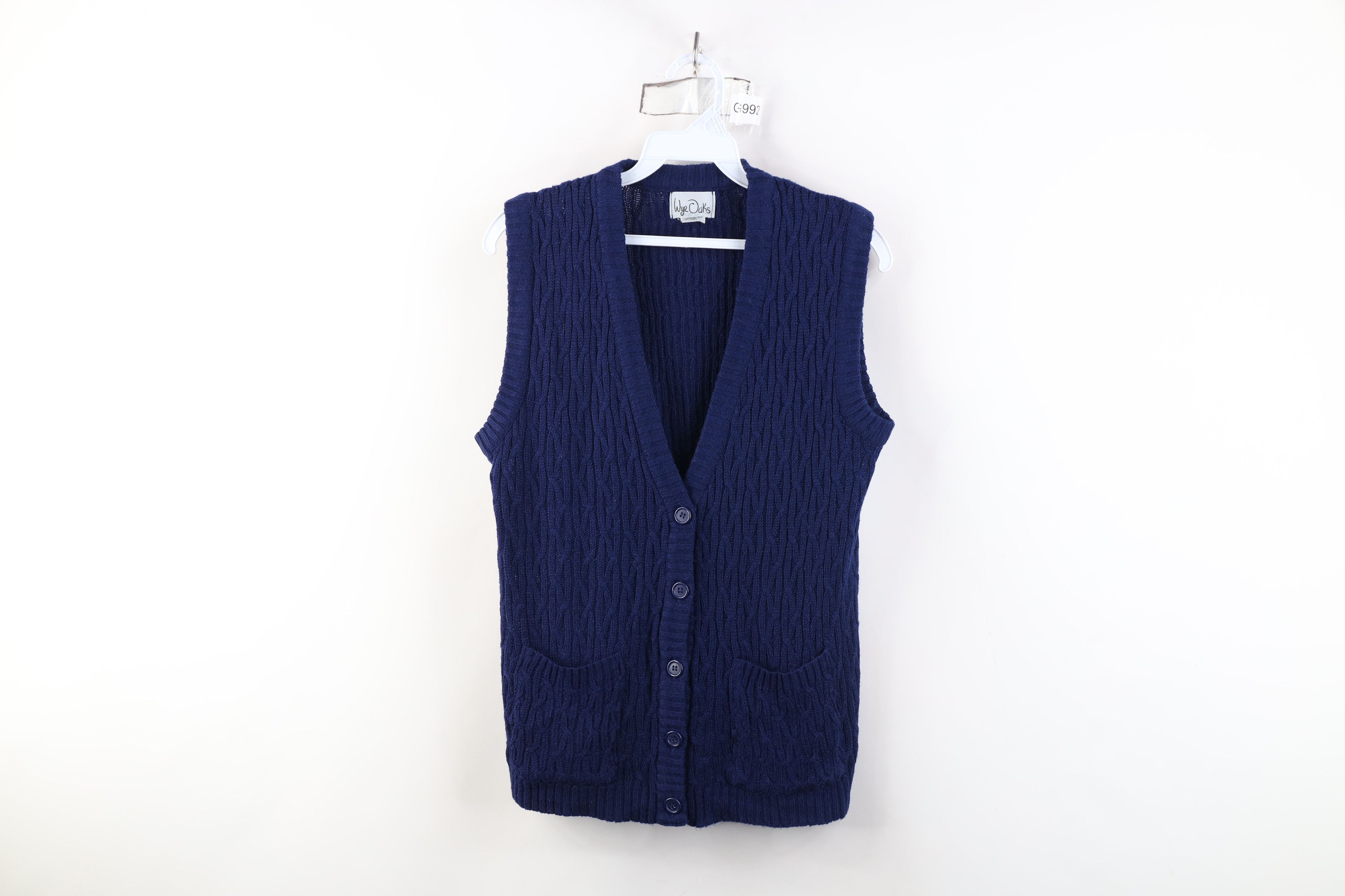 Vintage Vintage 90s Streetwear Cable Knit Cardigan Sweater Vest Blue Size S / US 4 / IT 40 - 1 Thumbnail