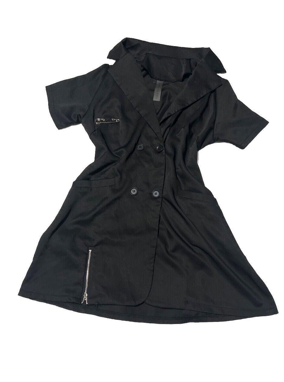 Designer Short Sleeve Blazer Dress Collared Black Mini Dress Punk Size M / US 6-8 / IT 42-44 - 1 Thumbnail