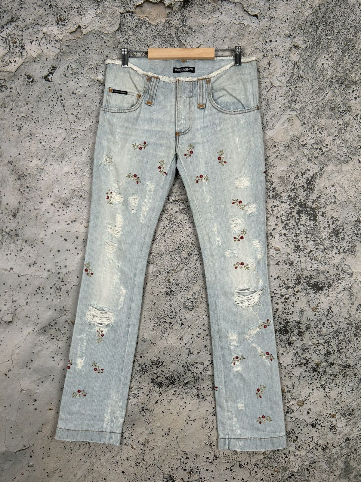 Designer Vintage Dolce & Gabbana Distressed Flowers Denim Avant Garde Size 30" / US 8 / IT 44 - 1 Thumbnail