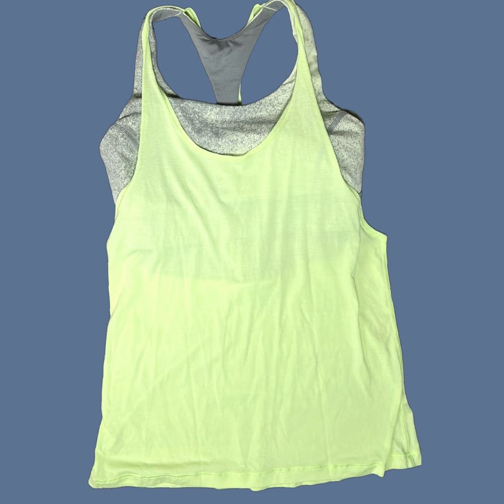 Lululemon Lululemon Tank Sports Bra 6 Lime Gray Layered Twisted Strap Women Size 6 Green Sports Size ONE SIZE - 1 Thumbnail
