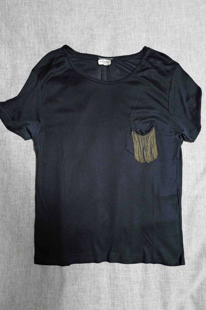 Saint Laurent Paris Saint Laurent Paris Silk tassel chain pocket T-shirt Size S / US 4 / IT 40 - 1 Thumbnail