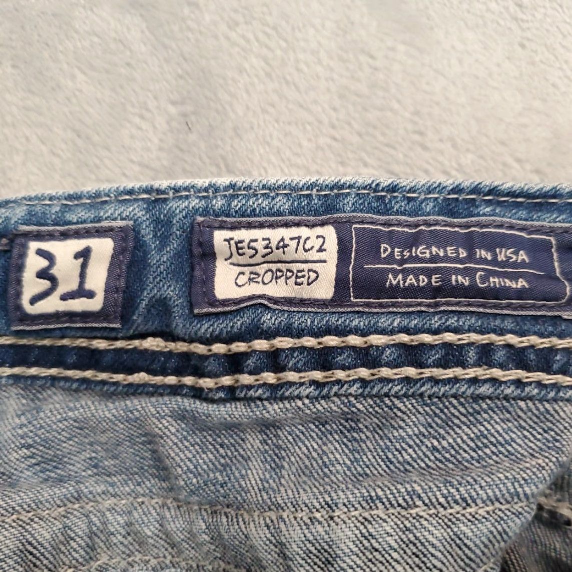 Miss Me Miss Me Jeans Womens 31 Blue Denim Thick Stitch Cropped Cowboy Buckle JE5347C2 Jeans 5-Pocket Denim Blue Womens 90s USA Buckle Belt Loops Size 24" / US 00 / IT 34 - 5 Thumbnail