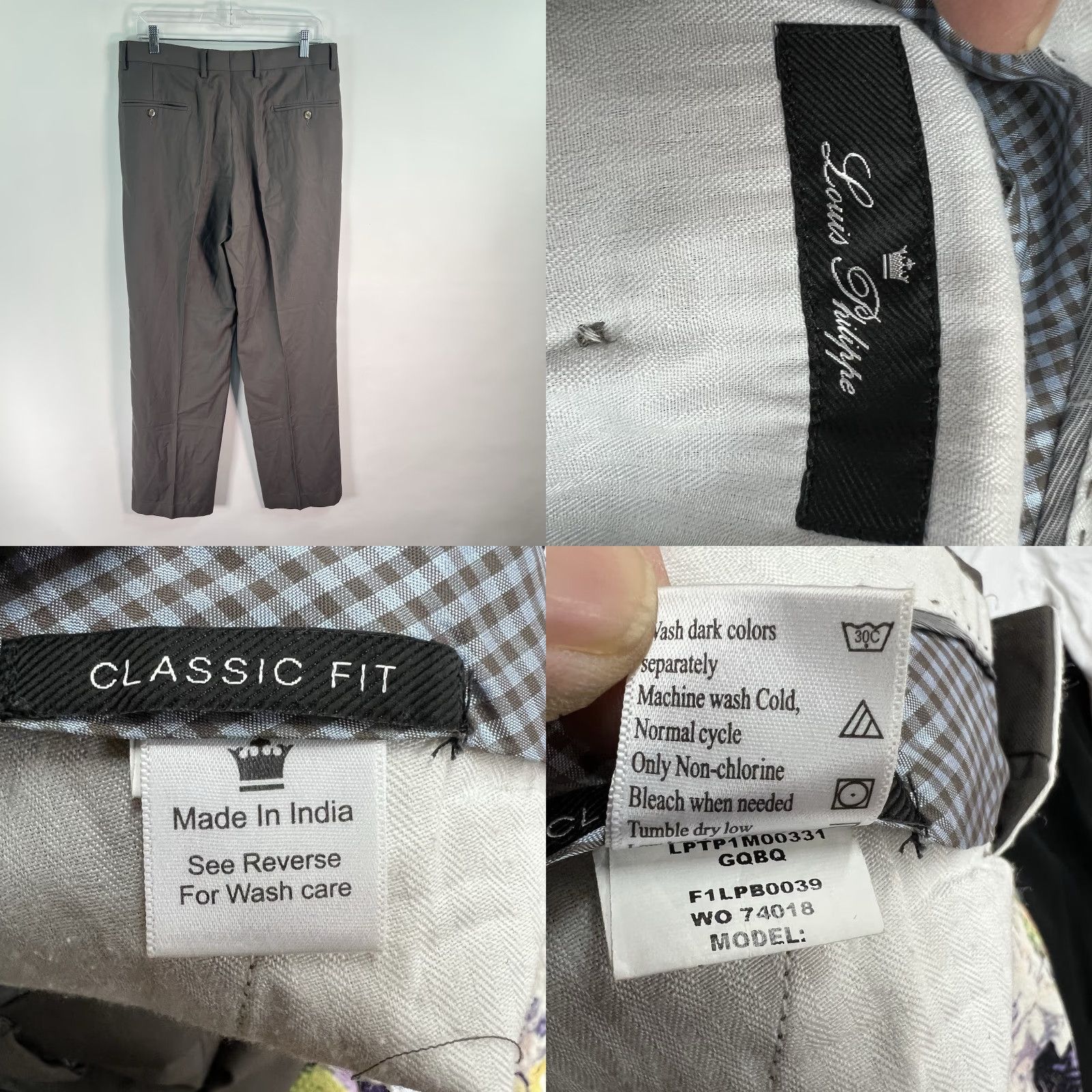 Vintage Louis Philippe Pants Men's Dress Pants Slim Ultra Fit 34 Gray Solid Zip Flat Front Inseam 30 Size US 34 / EU 50 - 8 Thumbnail