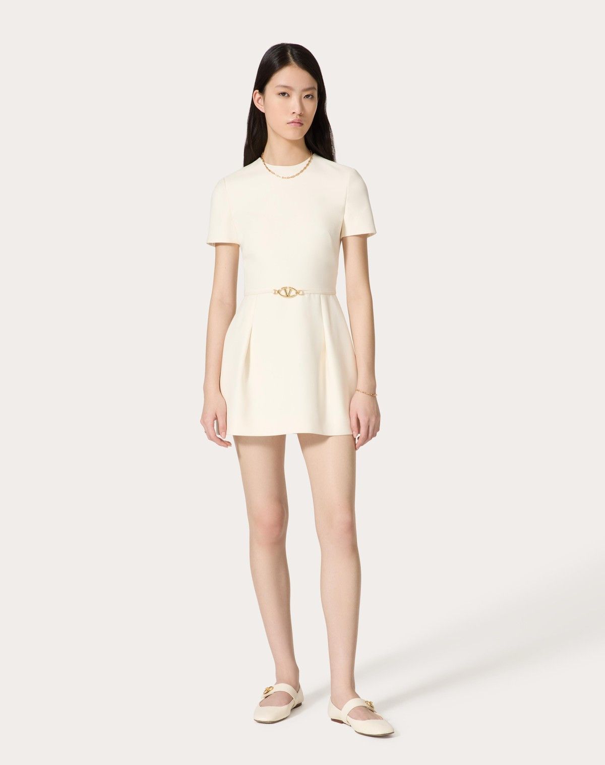 Valentino o1s1wg110525 Crepe Couture Short Dress in White Size L / US 10 / IT 46 - 2 Thumbnail