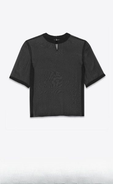 Saint Laurent Paris o1b1hav111025 T Shirt in Silk Muslin Crepe in Black Size US XL / EU 56 / 4 - 3 Thumbnail