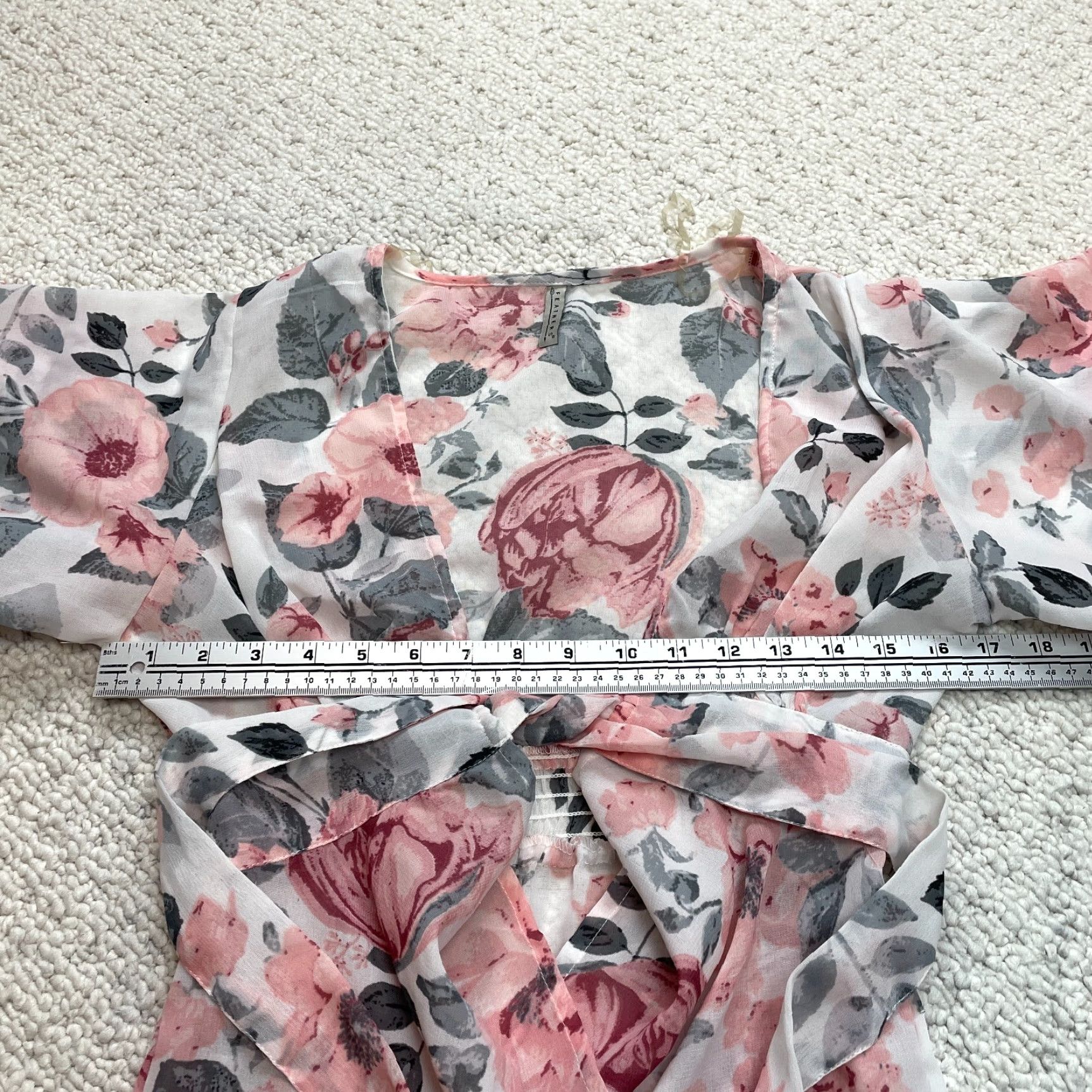 Vintage Feathers Wrap Top Sheer Floral Blouse Kimono Shirt Cover-up Belted White Small Size S / US 4 / IT 40 - 5 Thumbnail