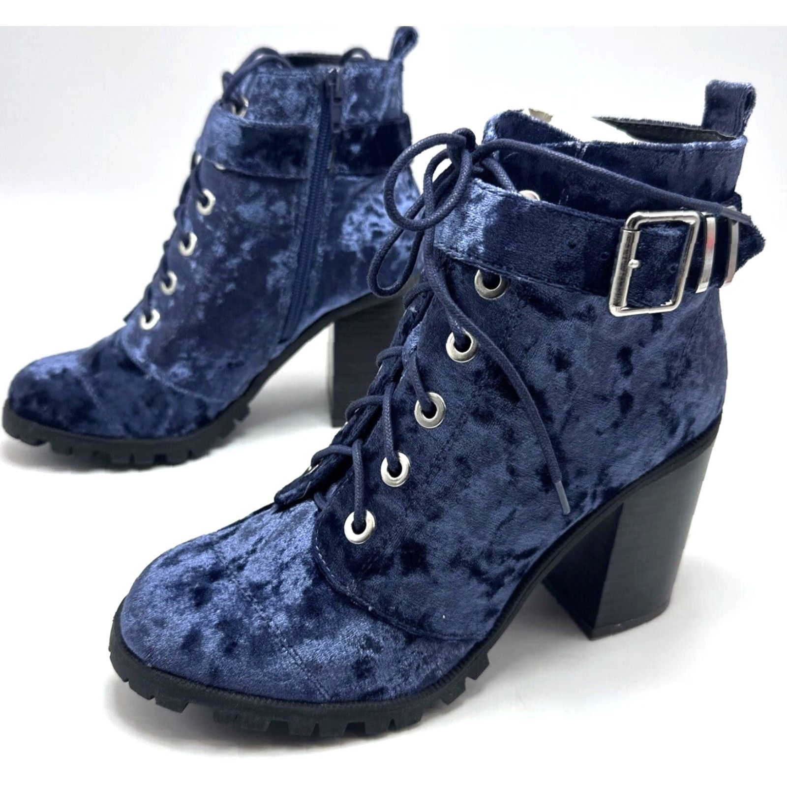 Vintage Qupid Sorrento Ankle Boot Blue Crushed Velvet Suede Block Heel Women Size 8 Boots Size US 8 / IT 38 - 2 Thumbnail