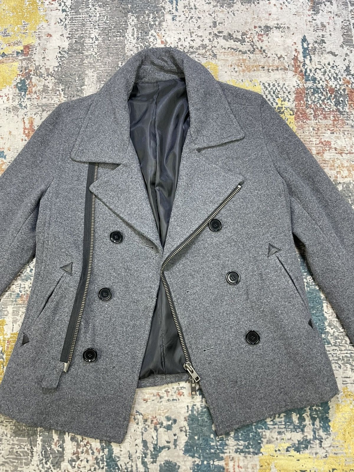 291295=Homme 291295 Wool Double Collar Jacket Size US S / EU 44-46 / 1 - 2 Thumbnail